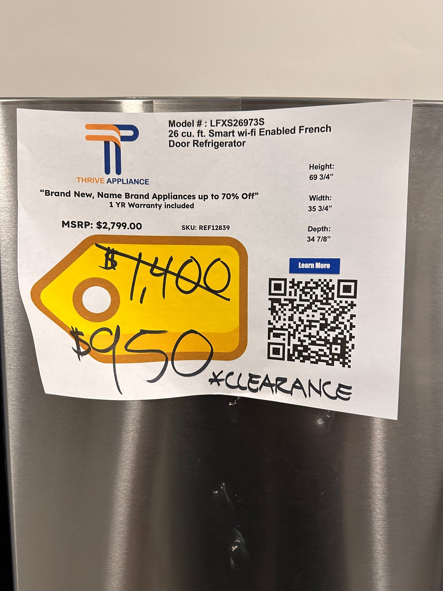 GREAT NEW FRENCH DOOR LG REFRIGERATOR - REF12839 LFXS26973S