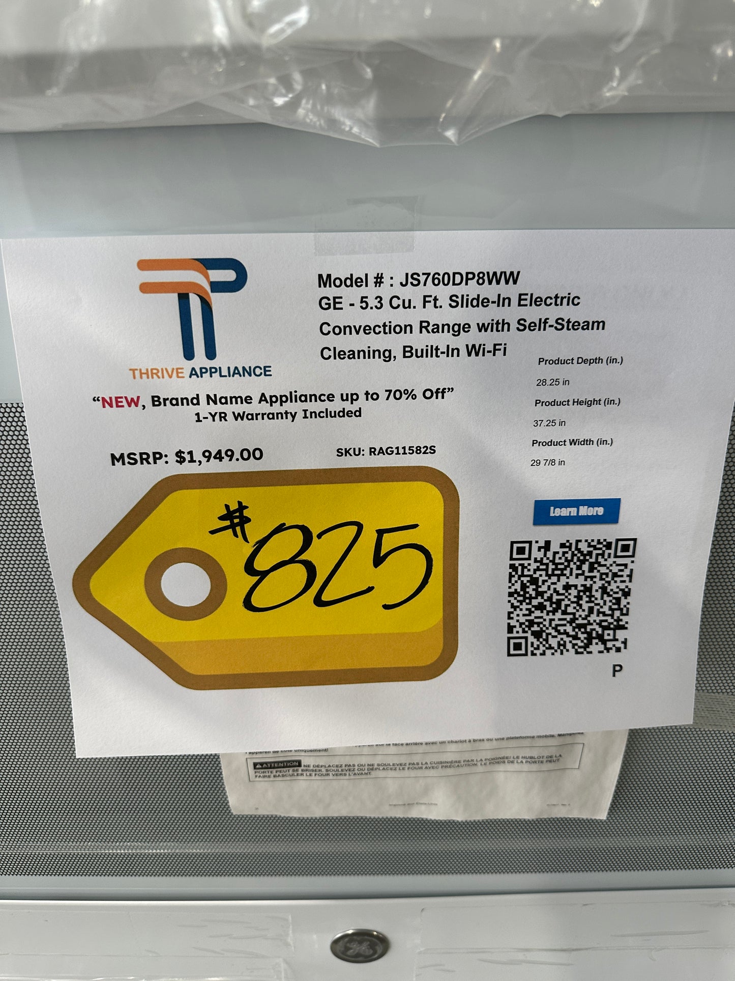 GREAT NEW GE WHITE ELECTRIC RANGE MODEL: JS760DP8WW RAG11582S