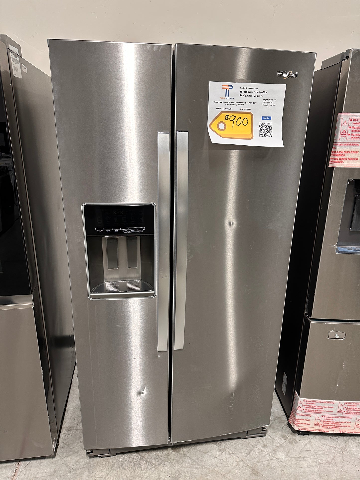 NEW WHIRLPOOL SIDE-BY-SIDE REFRIGERATOR with IN-DOOR STORAGE MODEL: WRS588FIHZ REF13040