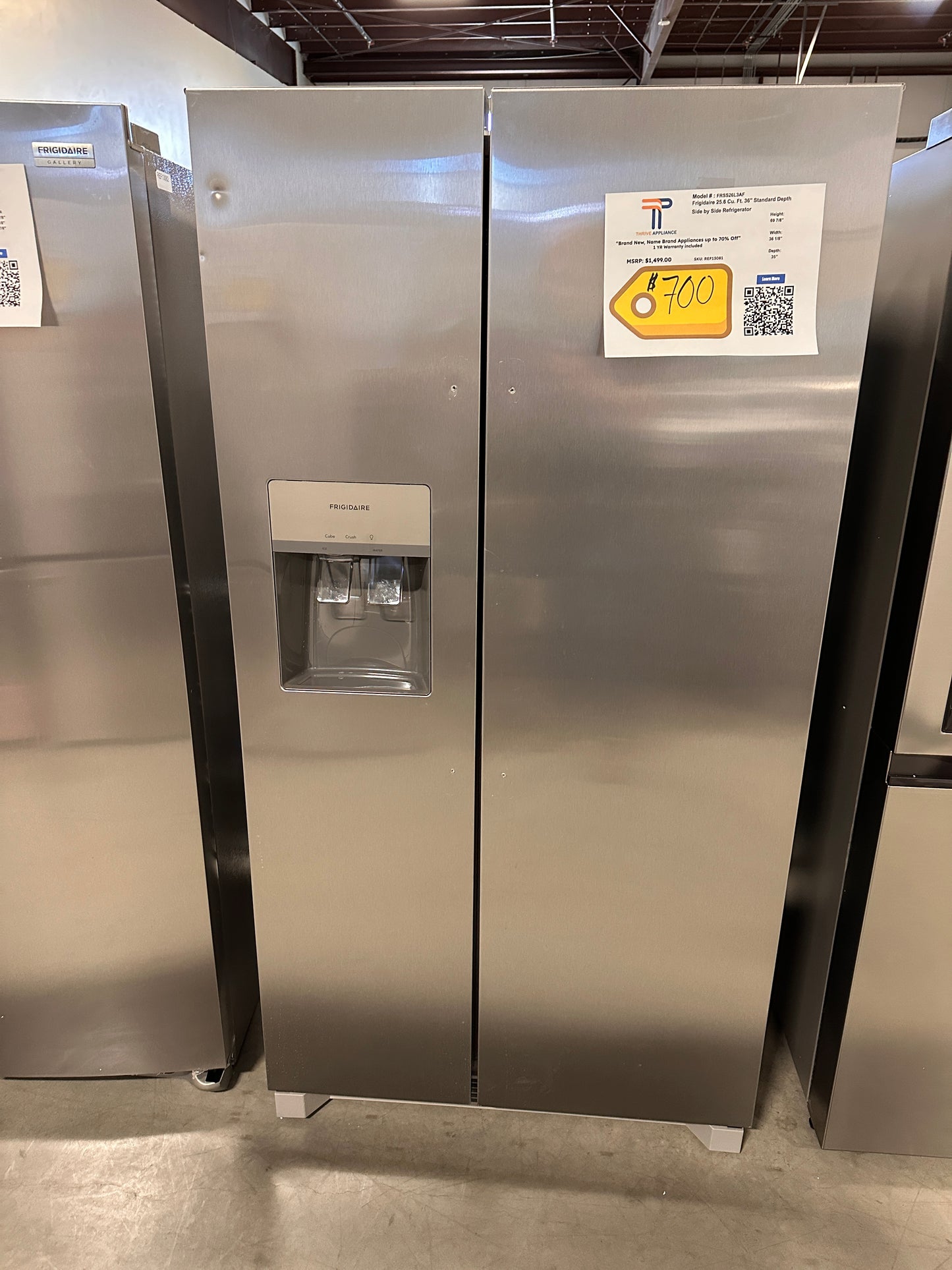 GREAT NEW FRIGIDAIRE SIDE BY SIDE FRIDGE MODEL: FRSS2623AW REF13081