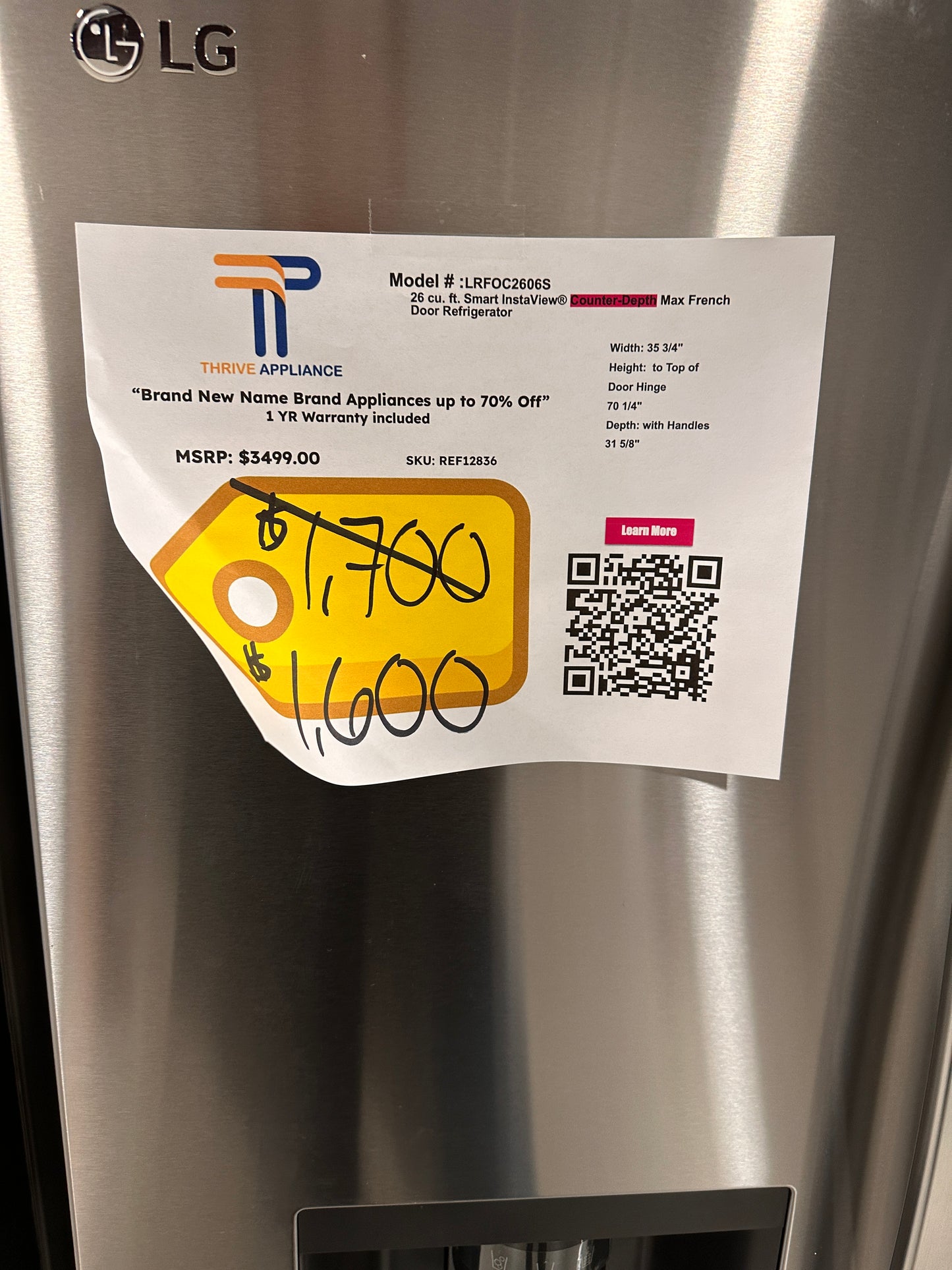 Counter-Depth Smart Refrigerator with InstaView - Stainless steel Model:LRFOC2606S REF12836