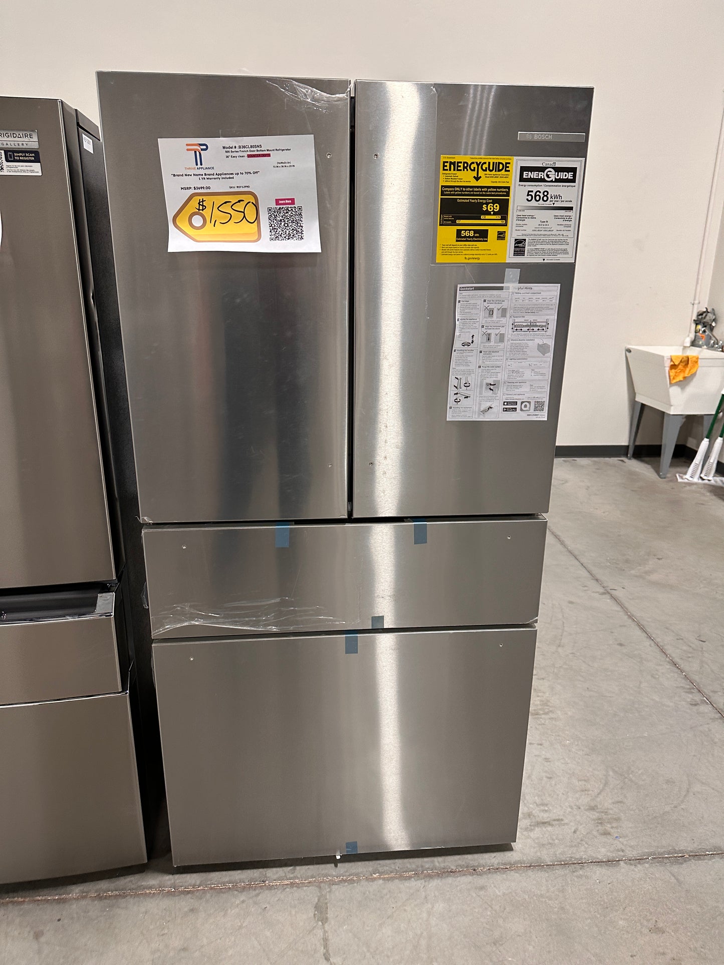GORGEOUS NEW BOSCH COUNTER DEPTH REFRIGERATOR Model:B36CL80SNS REF12990