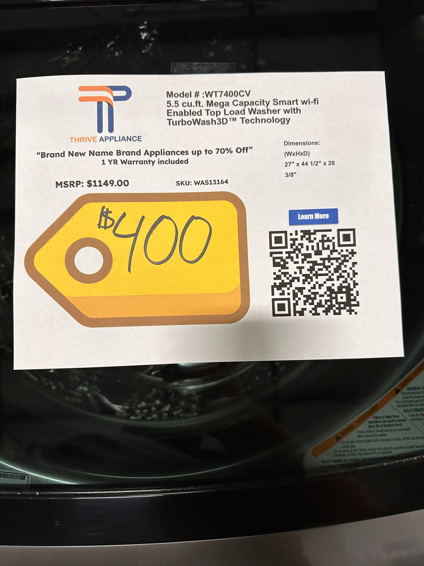 GREAT NEW LG TOP LOAD SMART WASHER MODEL:WT7400CV WAS13164