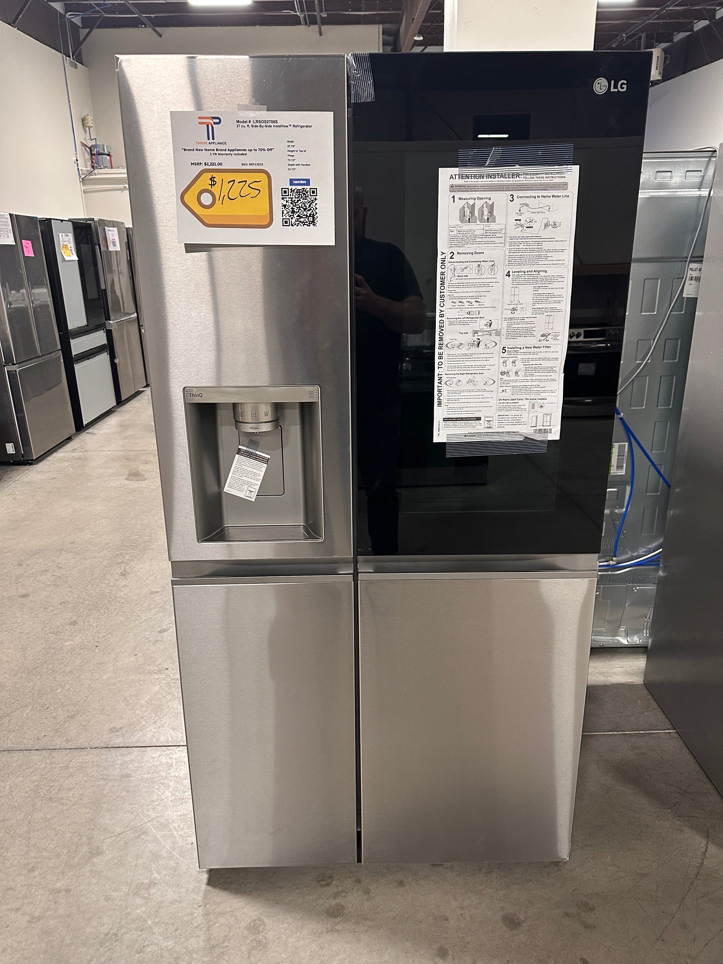 NEW LG SIDE-BY-SIDE SMART REFRIGERATOR with CRAFT ICE MODEL:LRSOS2706S REF13013