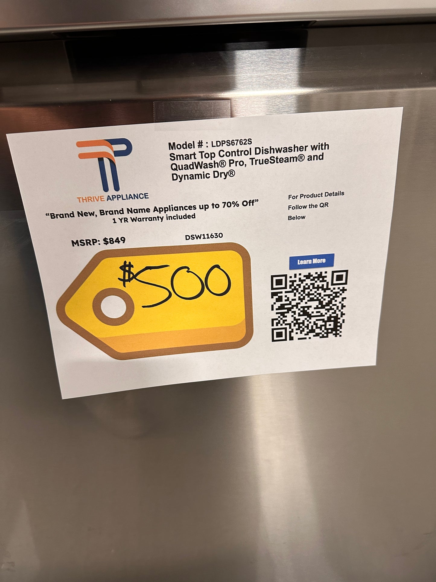 GREAT NEW LG TOP CONTROL SMART DISHWASHER MODEL:LDPS6762S DSW11630