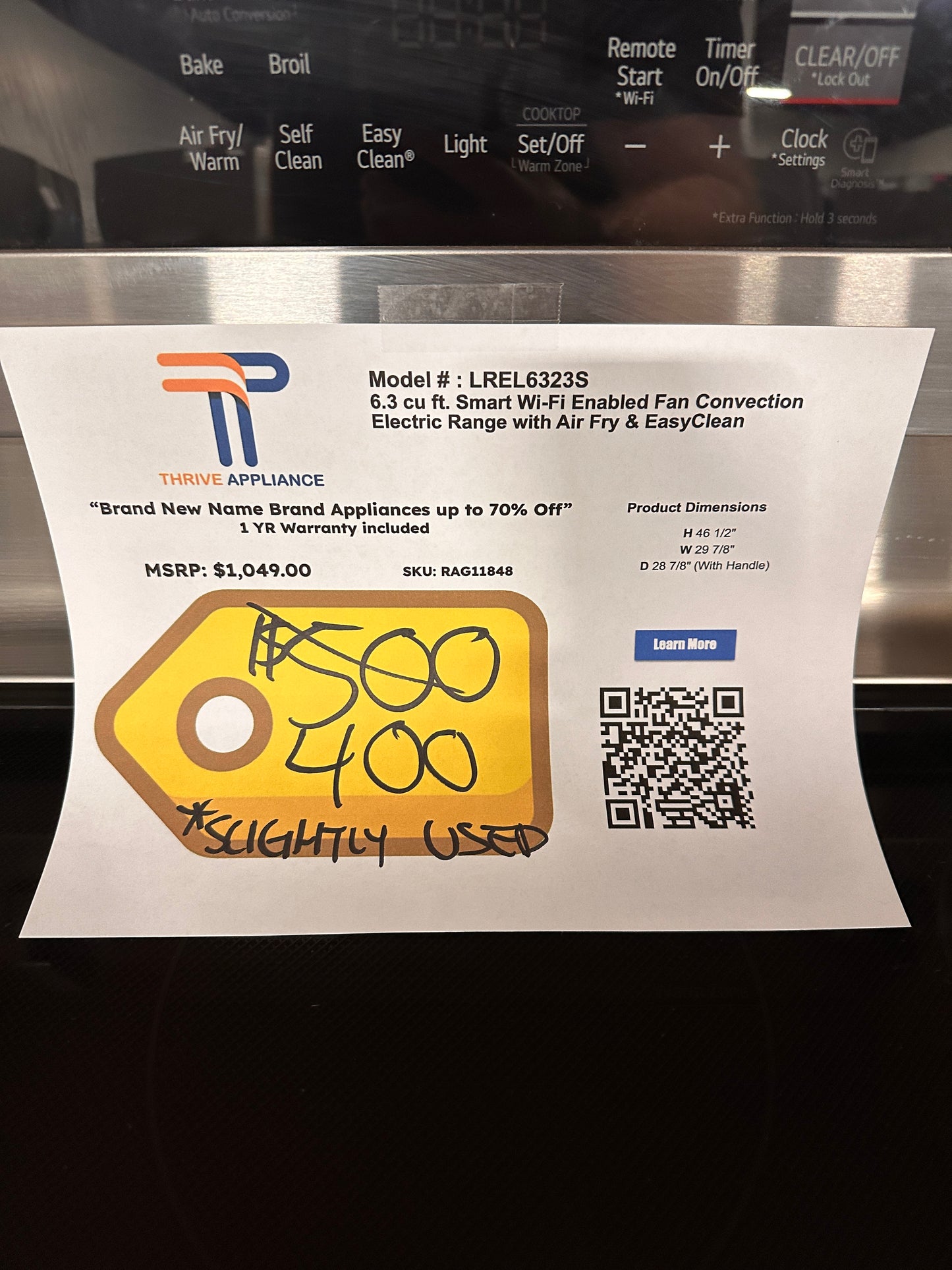 GREAT GENTLY USED ELECTRIC CONVECTION RANGE MODEL:LREL6323S RAG11848