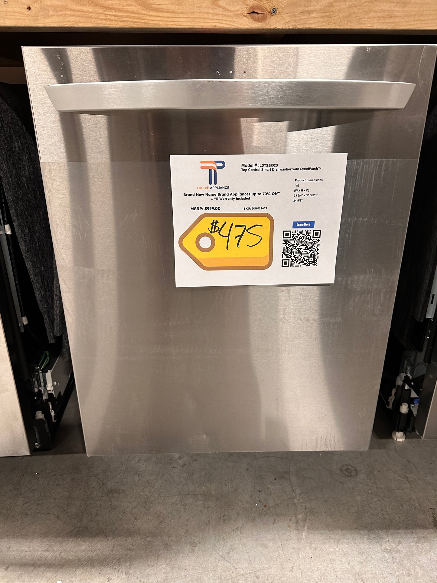 NEW STAINLESS STEEL TUB DISHWASHER WITH 3RD RACK MODEL:LDTS5552S DSW11627