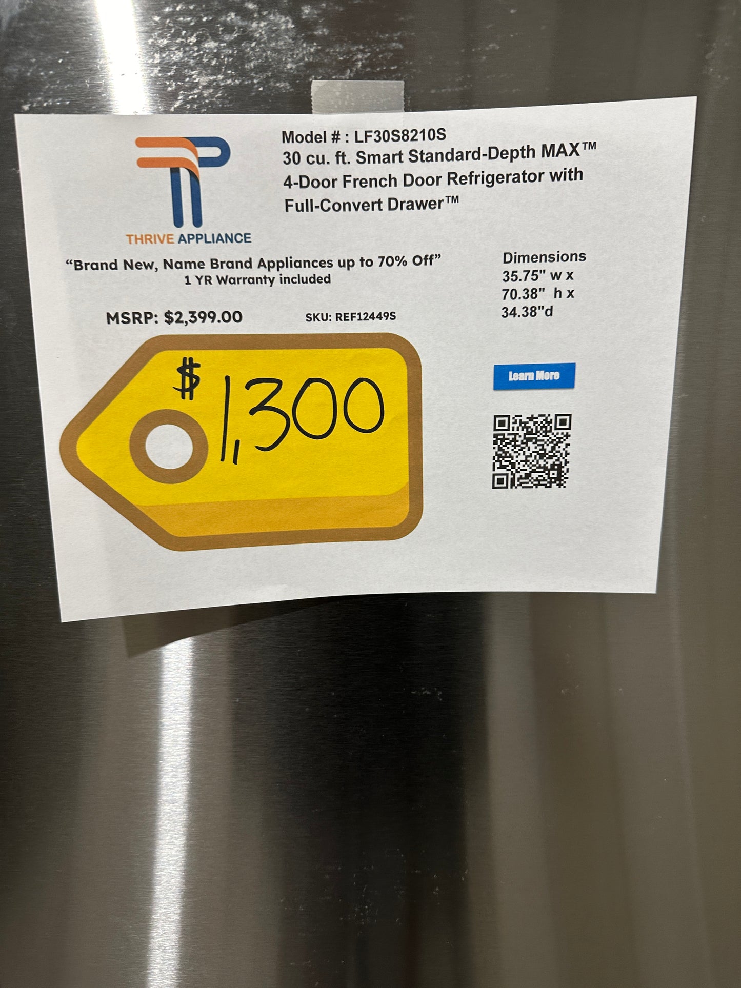 SALE BRAND NEW LG REFRIGERATOR with FULL-CONVERT DRAWER MODEL: LF30S8210S REF12449S