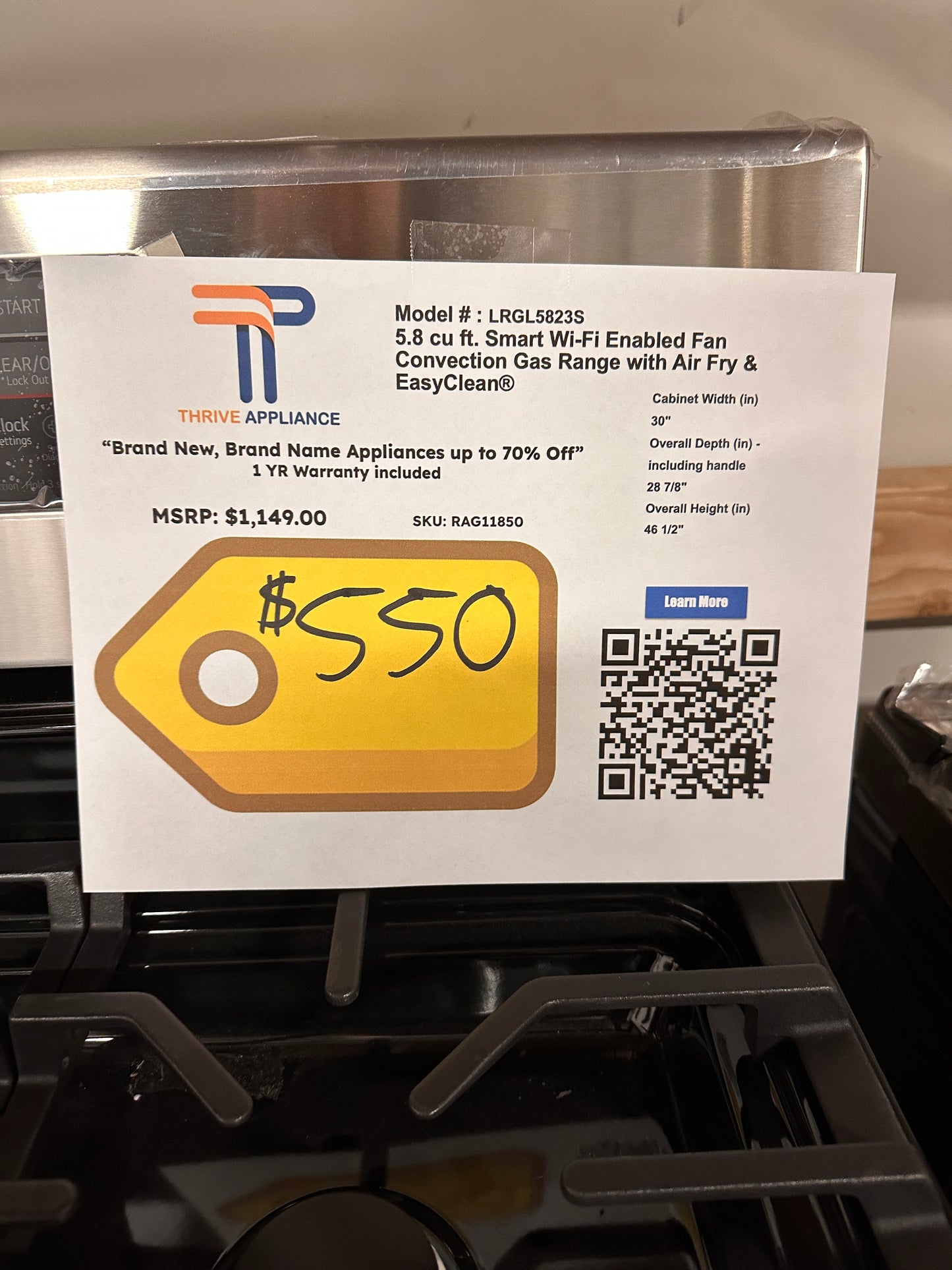 NEW GAS TRUE CONVECTION RANGE with EASYCLEAN MODEL: LRGL5823S RAG11850