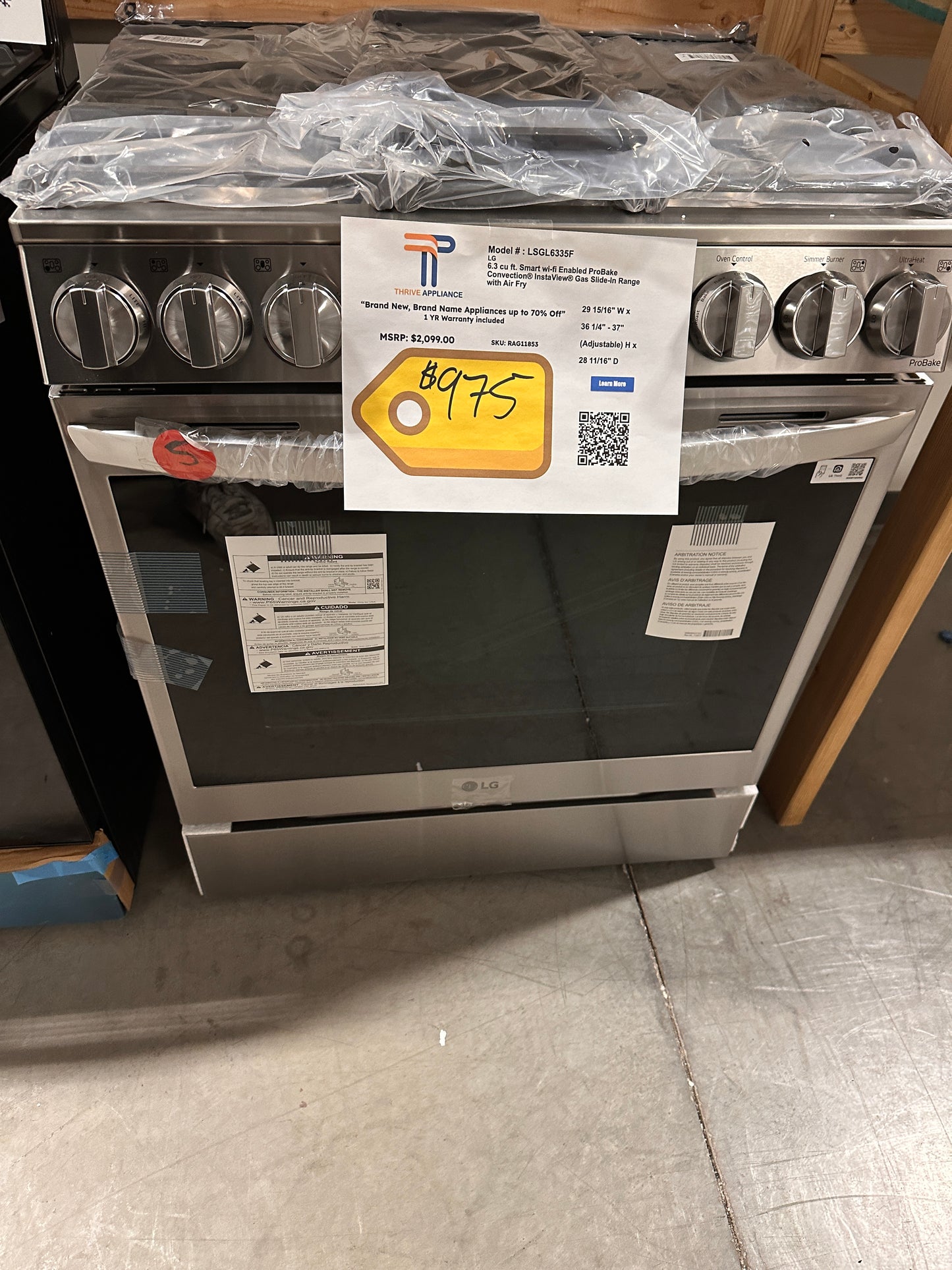 NEW LG GAS RANGE with EASYCLEAN and AIR FRY MODEL: LSGL6335F RAG11853