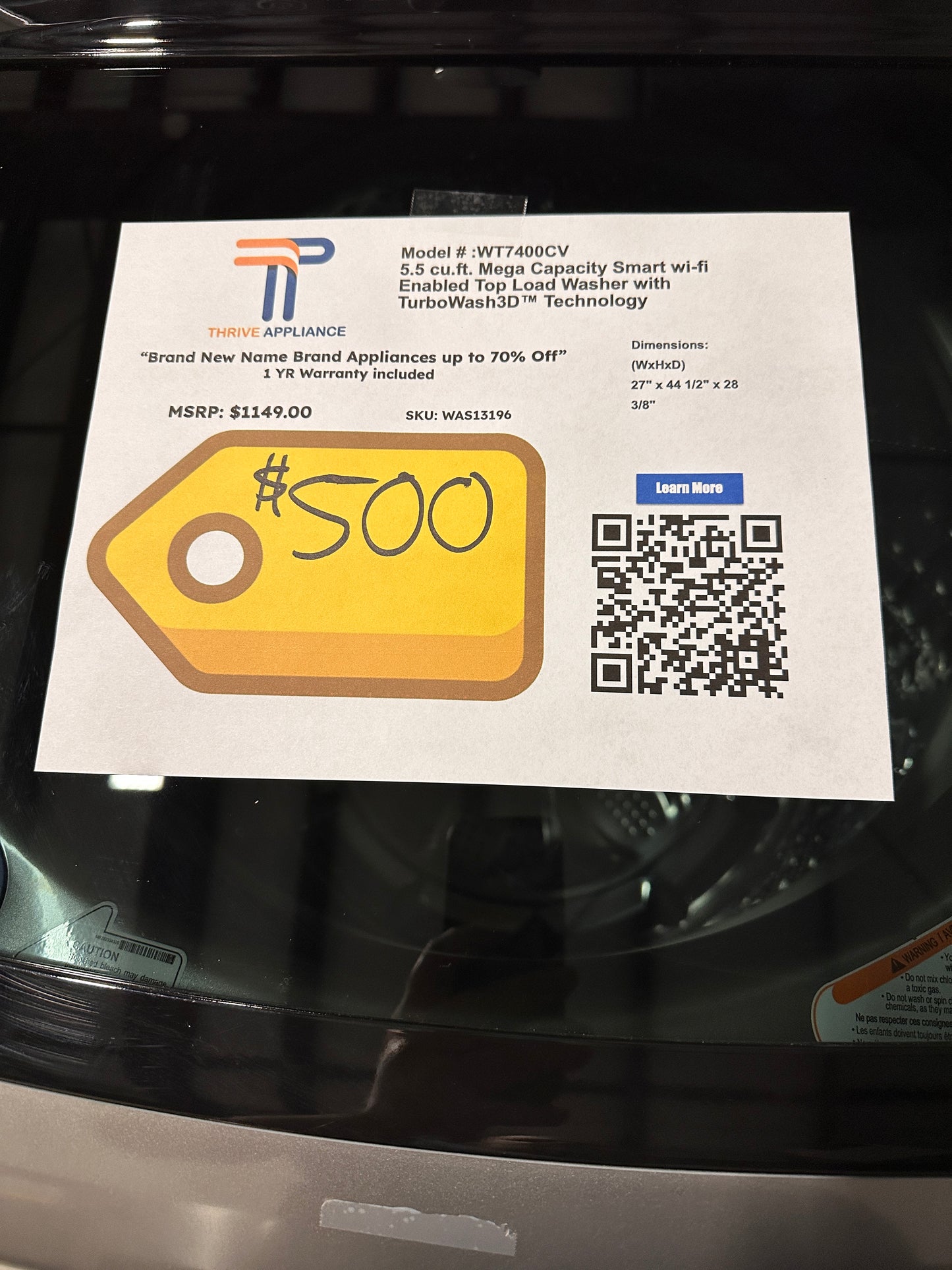LG TOP LOAD WASHER WITH TURBOWASH3D MODEL: WT7400CV WAS13196