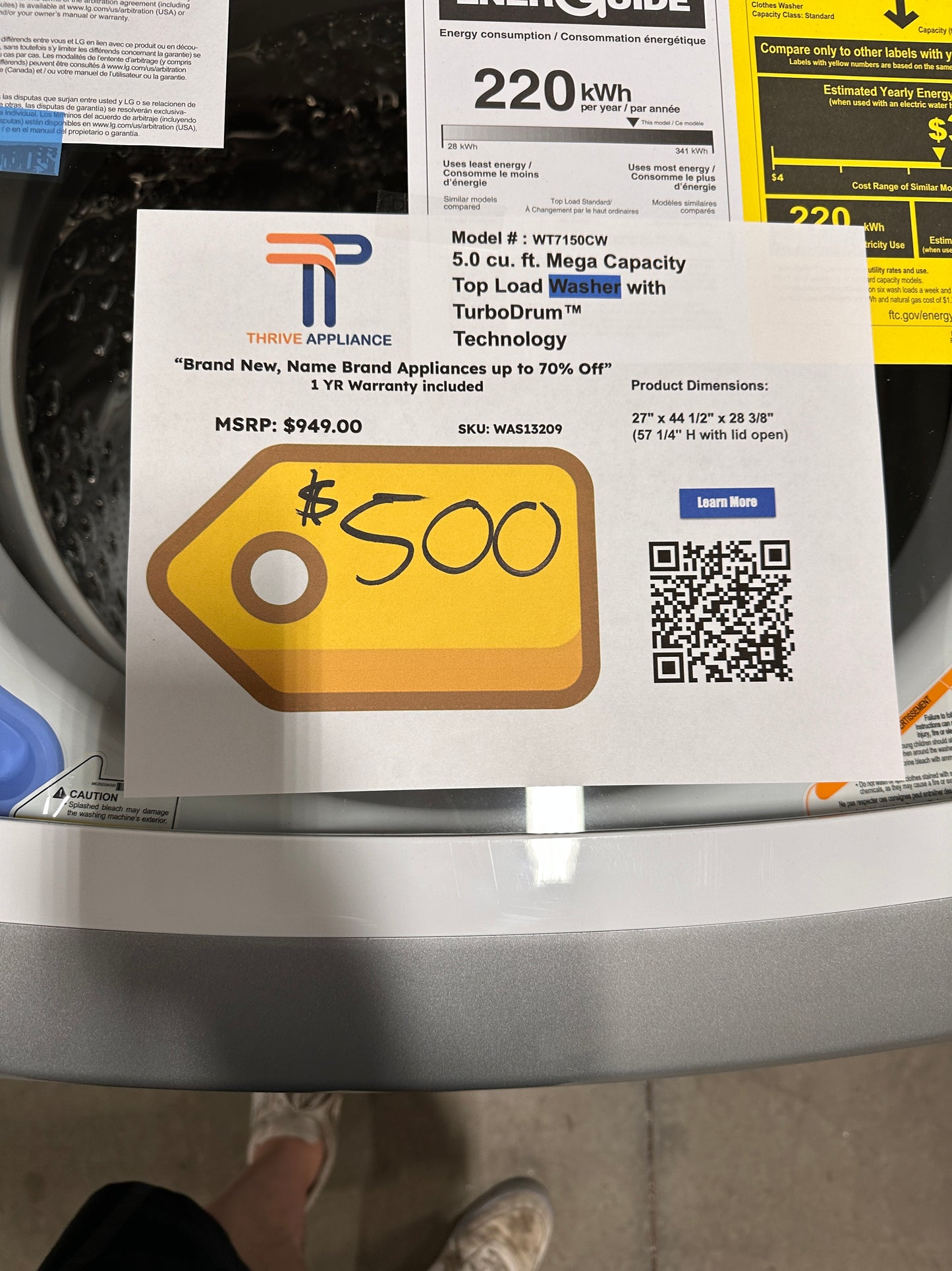 TOP LOAD WASHER WITH 6MOTION TECHNOLOGY - NEW LG WASHER - MODEL: WT7150CW WAS13209