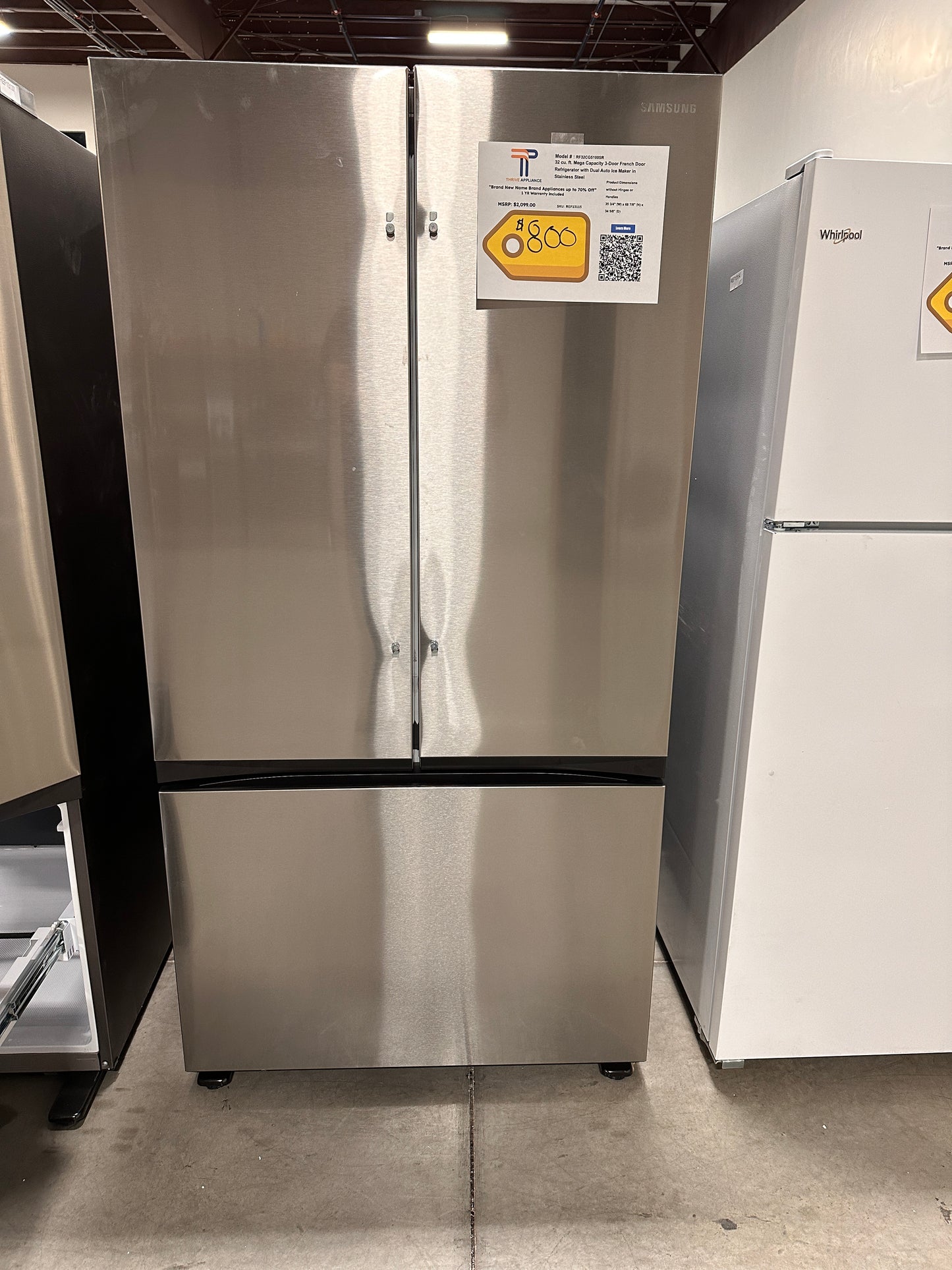 NEW SAMSUNG 3 DOOR FRENCH DOOR SMART REFRIGERATOR MODEL: RF32CG5100SR REF13115
