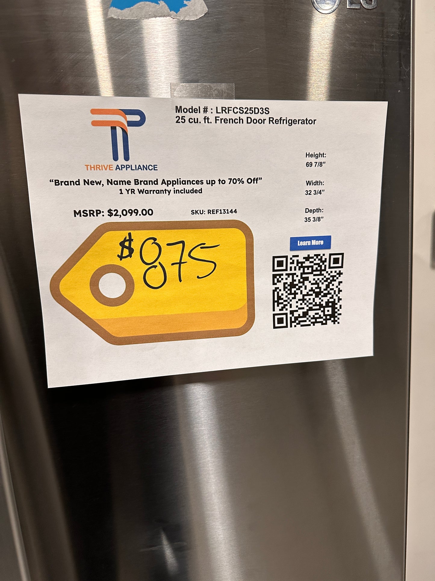 LG - 25.1 Cu. Ft. French Door Refrigerator with Ice Maker - Stainless Steel MODEL: LRFCS25D3S REF13144