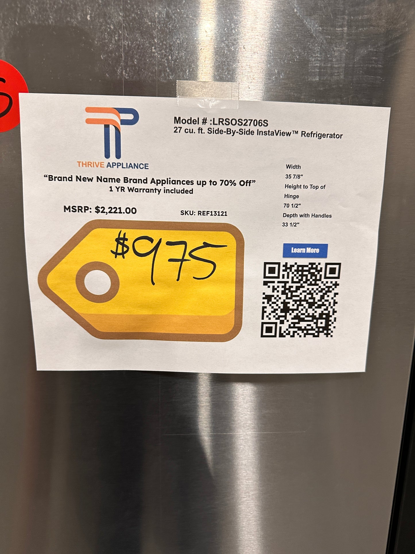 BEAUTIFUL NEW LG SMART REFRIGERATOR WITH CRAFT ICE MODEL: LRSOS2706S REF13121