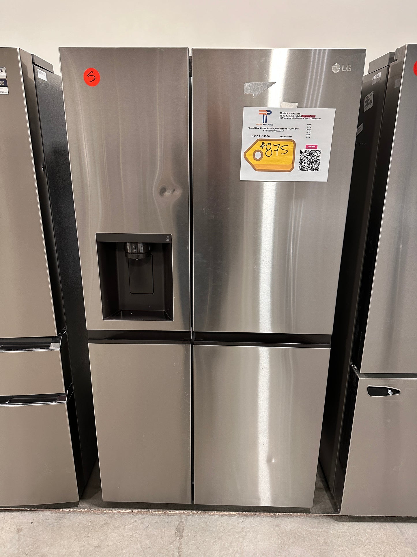 NEW COUNTER DEPTH LG REFRIGERATOR WITH SMOOTH TOUCH DISPENSER MODEL: LRSXC2306S REF13119