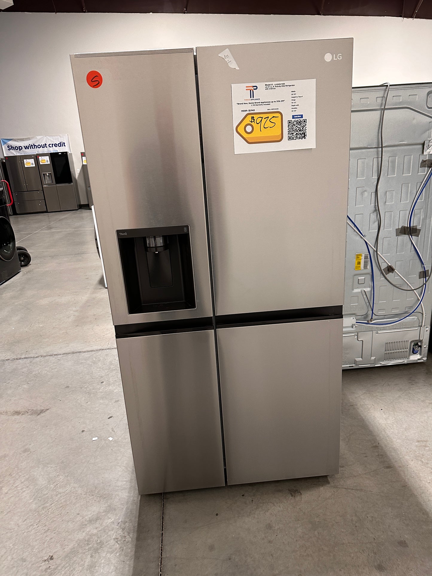 NEW 27.2 CU FT SIDE BY SIDE STAINLESS STEEL REFRIGERATOR MODEL:LHSXS2706S REF13133