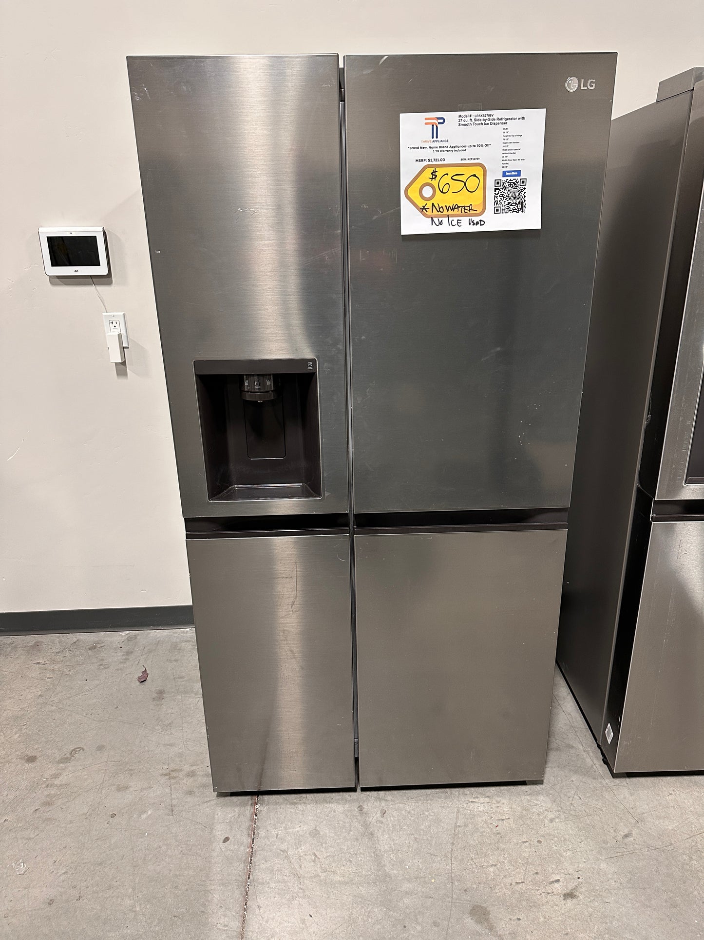 GREAT LIKE NEW LG SIDE BY SIDE REFRIGERATOR MODEL:LRSXS2706V REF12789