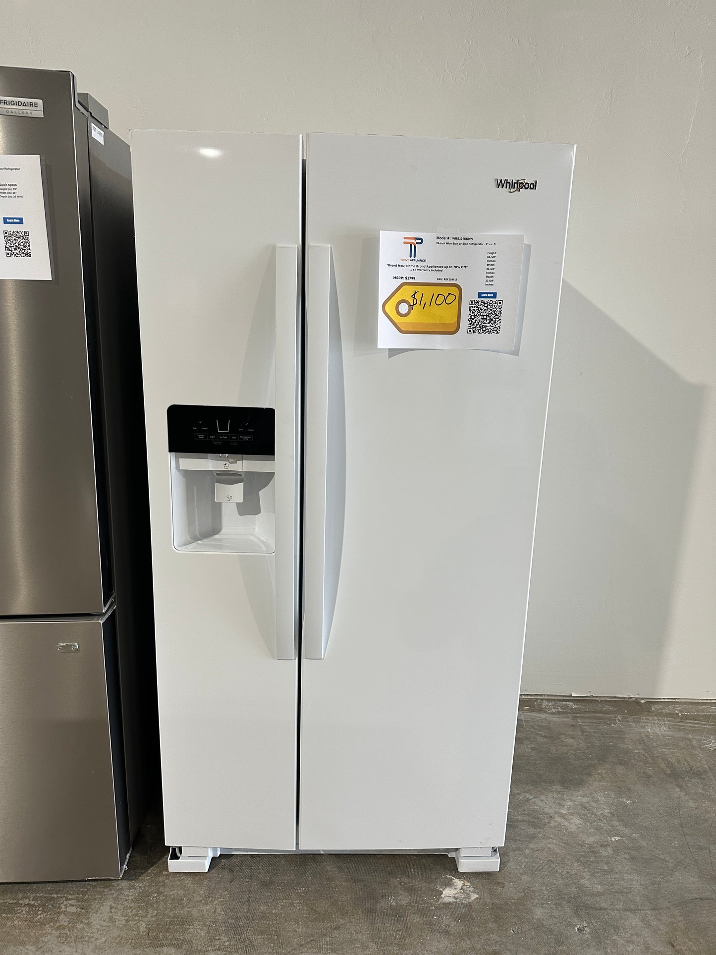 BRAND NEW BEAUTIFUL WHITE WHIRLPOOL REFRIGERATOR MODEL: WRS321SDHW REF12491S