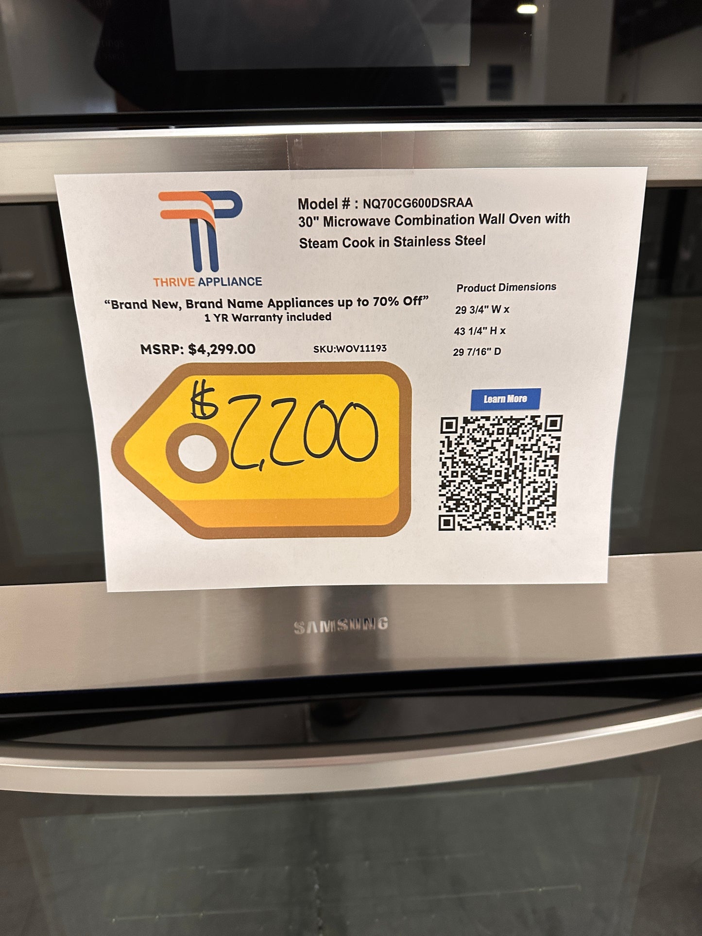 GREAT NEW SAMSUNG COMBINATION WALL OVEN WITH MICROWAVE MODEL:NQ70CG600DSRAA WOV11193