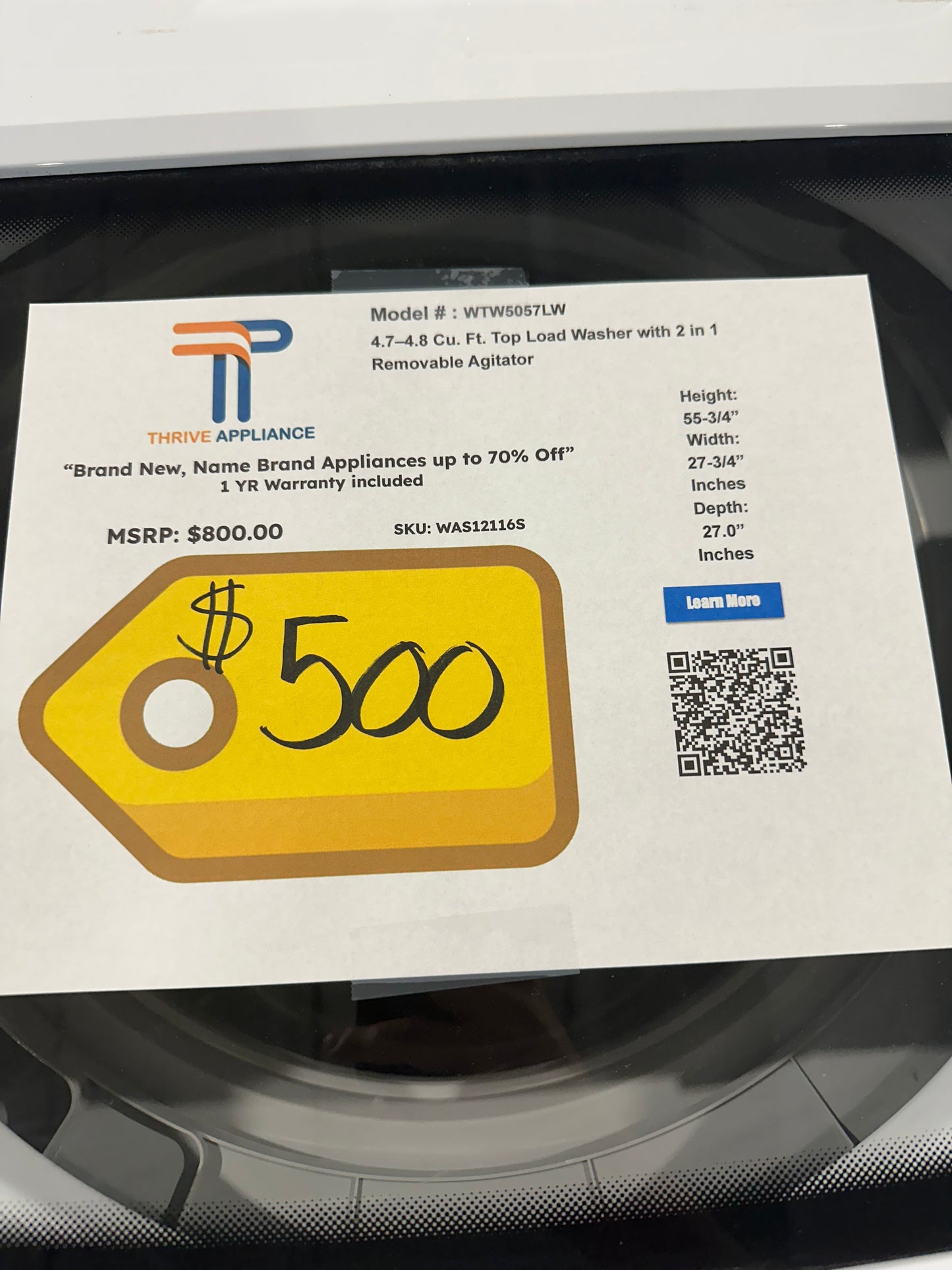 GREAT NEW FRIGIDAIRE TOP LOAD WASHING MACHINE MODEL: FFTW4120SW WAS12116S