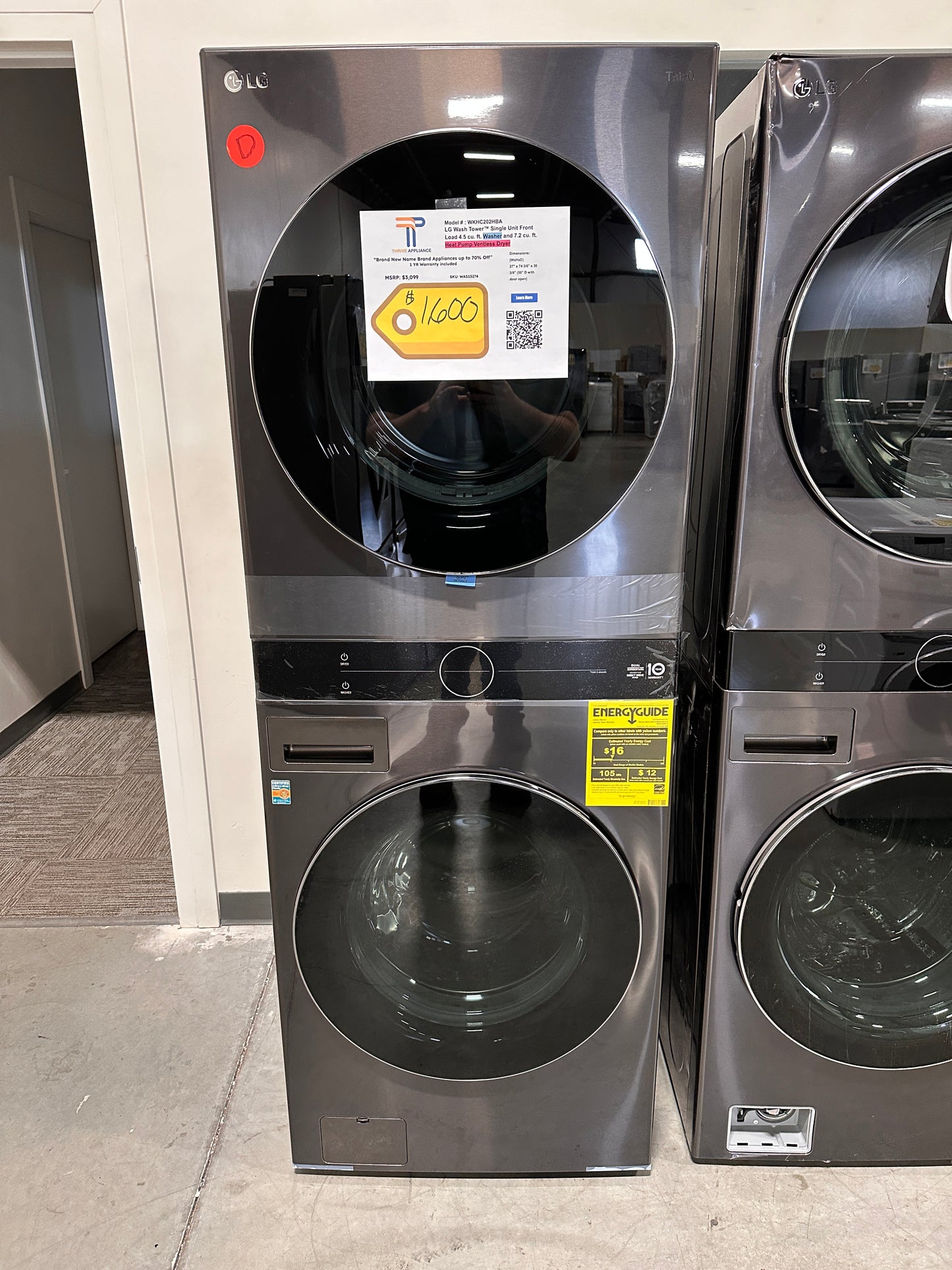 ELECTRIC DRYER WASHTOWER STACKED LG LAUNDRY SET MODEL: WKHC202HBA WAS13274