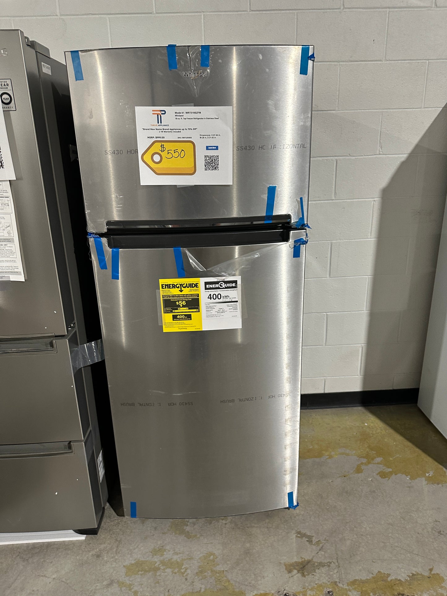 GREAT NEW WHIRLPOOL TOP FREEZER REFRIGERATOR MODEL: WRT518SZFM REF12500S