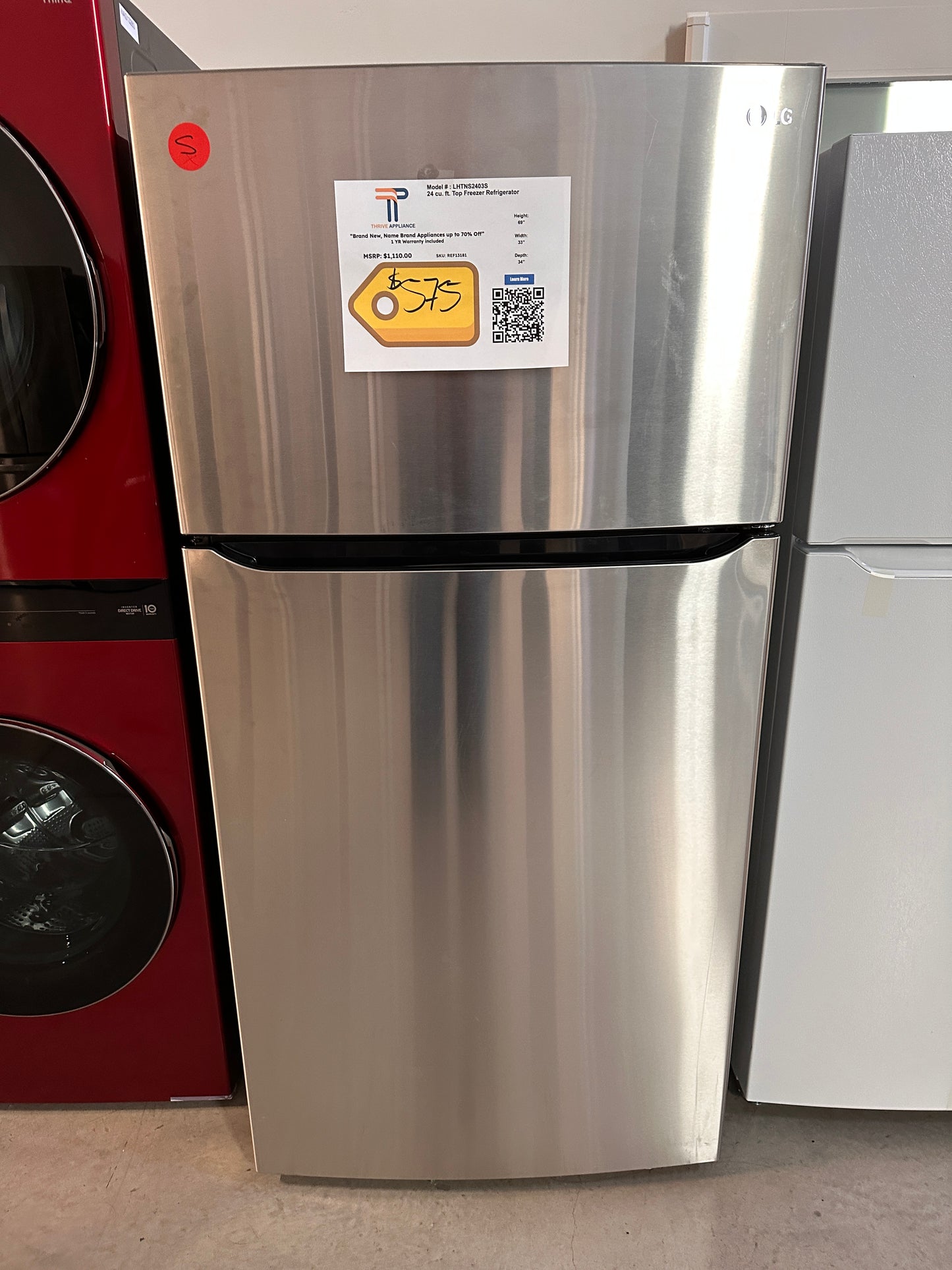 GREAT NEW TOP FREEZER REFRIGERATOR with INTERNAL WATER MODEL: LHTNS2403S REF13181
