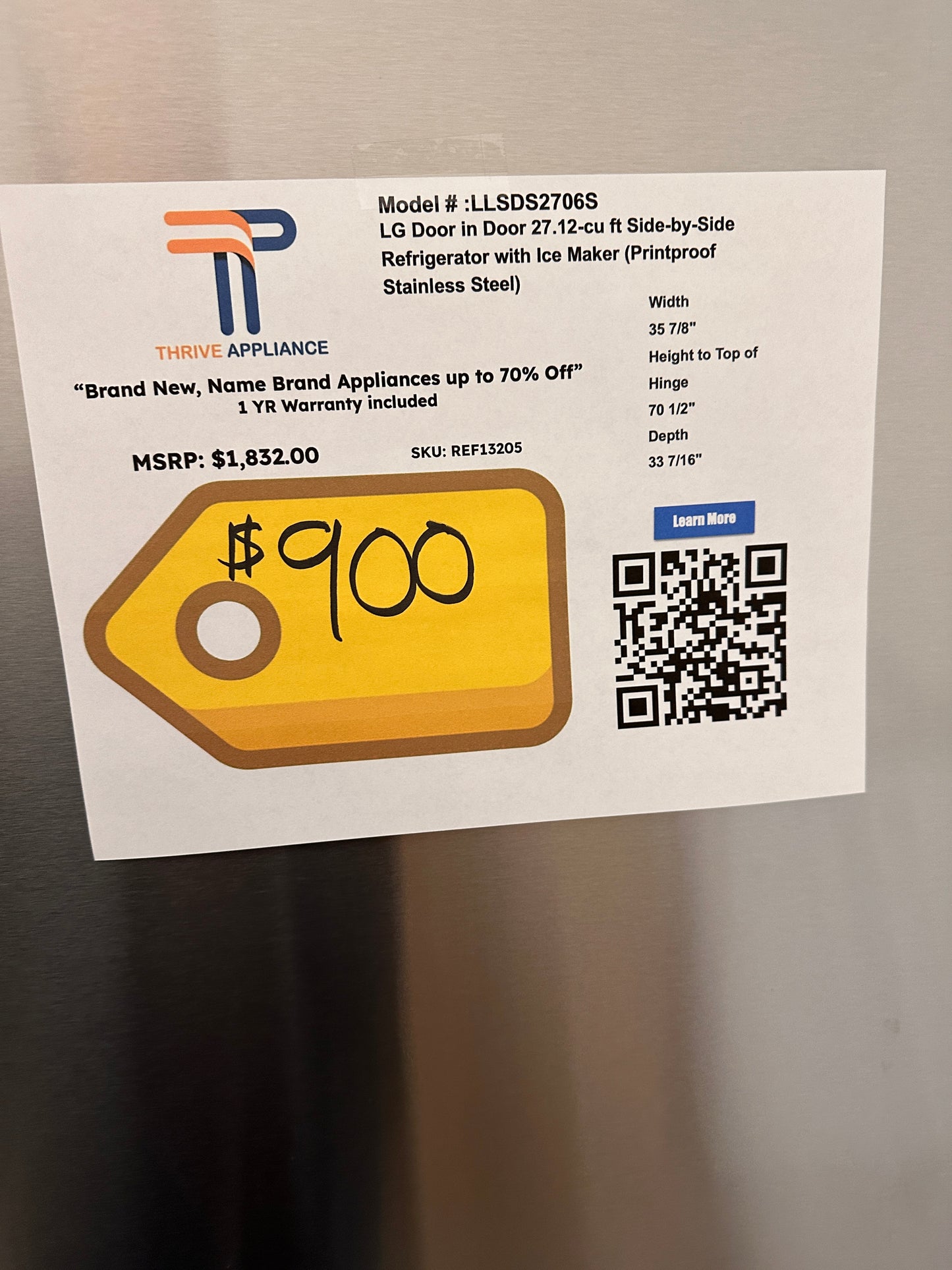 GREAT NEW LG SIDE BY SIDE REFRIGERATOR MODEL: LLSDS2706S REF13205