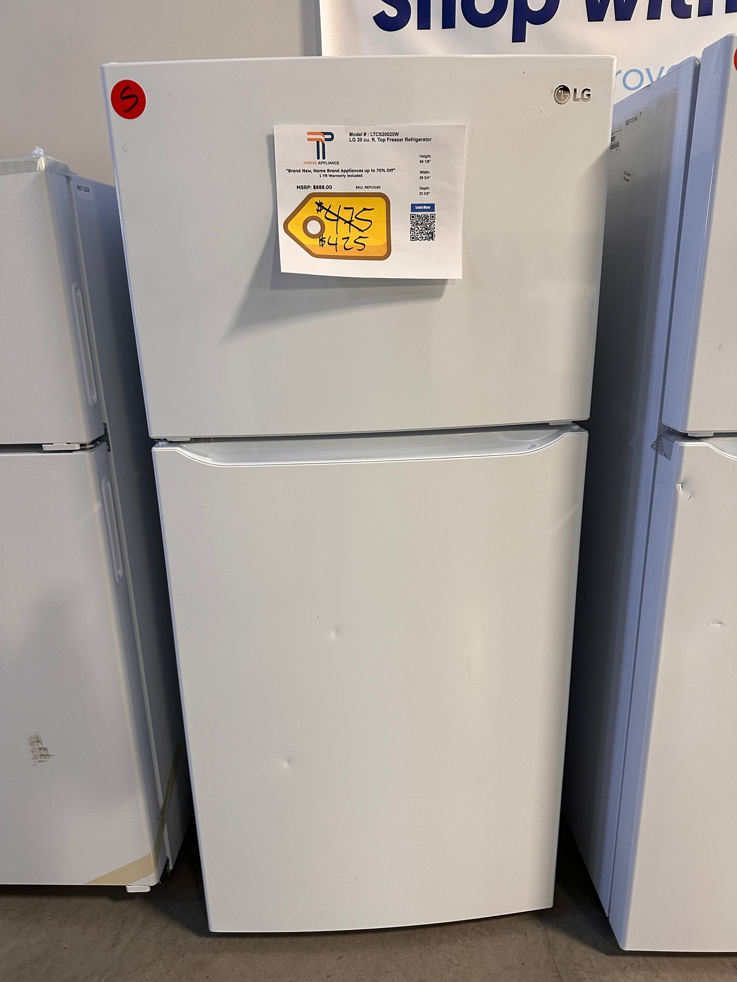 BRAND NEW LG TOP FREEZER REFRIGERATOR MODEL: LTCS20020W REF13183