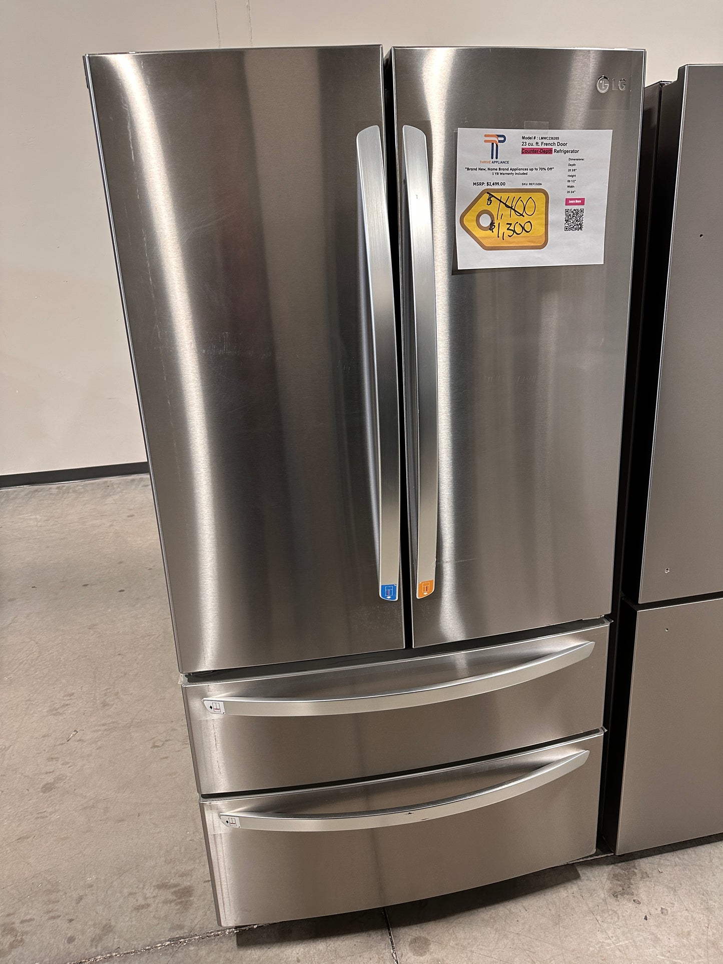 NEW LG COUNTER DEPTH REFRIGERATOR WITH DOUBLE FREEZER MODEL: LMWC23626S REF13226