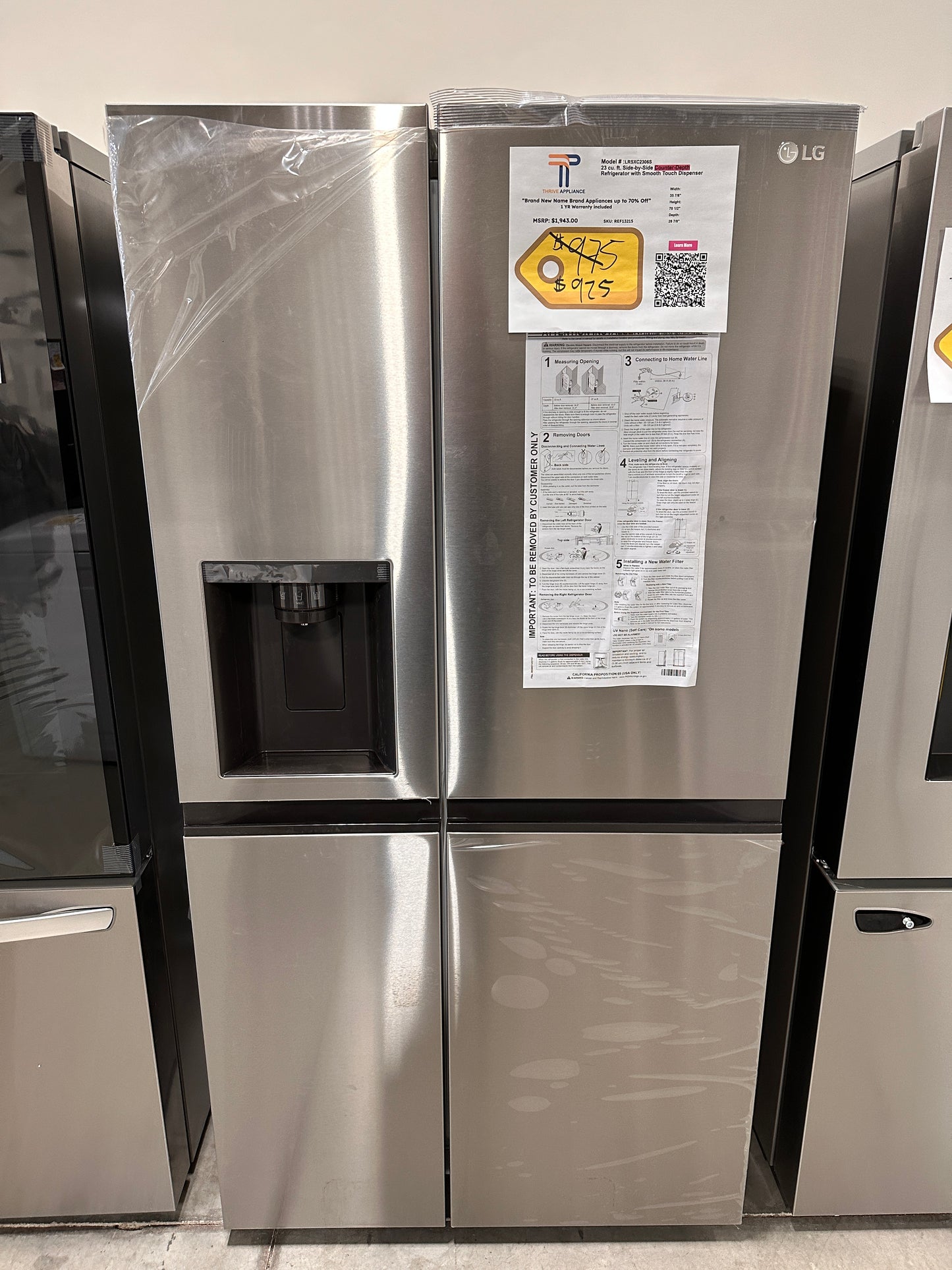 BRAND NEW COUNTER DEPTH LG SIDE BY SIDE REFRIGERATOR MODEL:LRSXC2306S REF13215