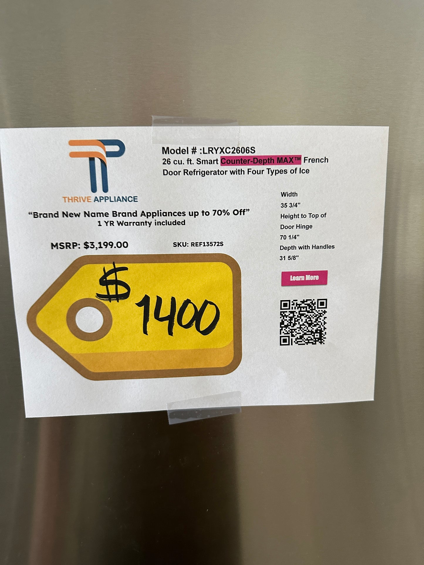 COUNTER DEPTH MAX NEW LG REFRIGERATOR MODEL: LRYXC2606S REF13572S