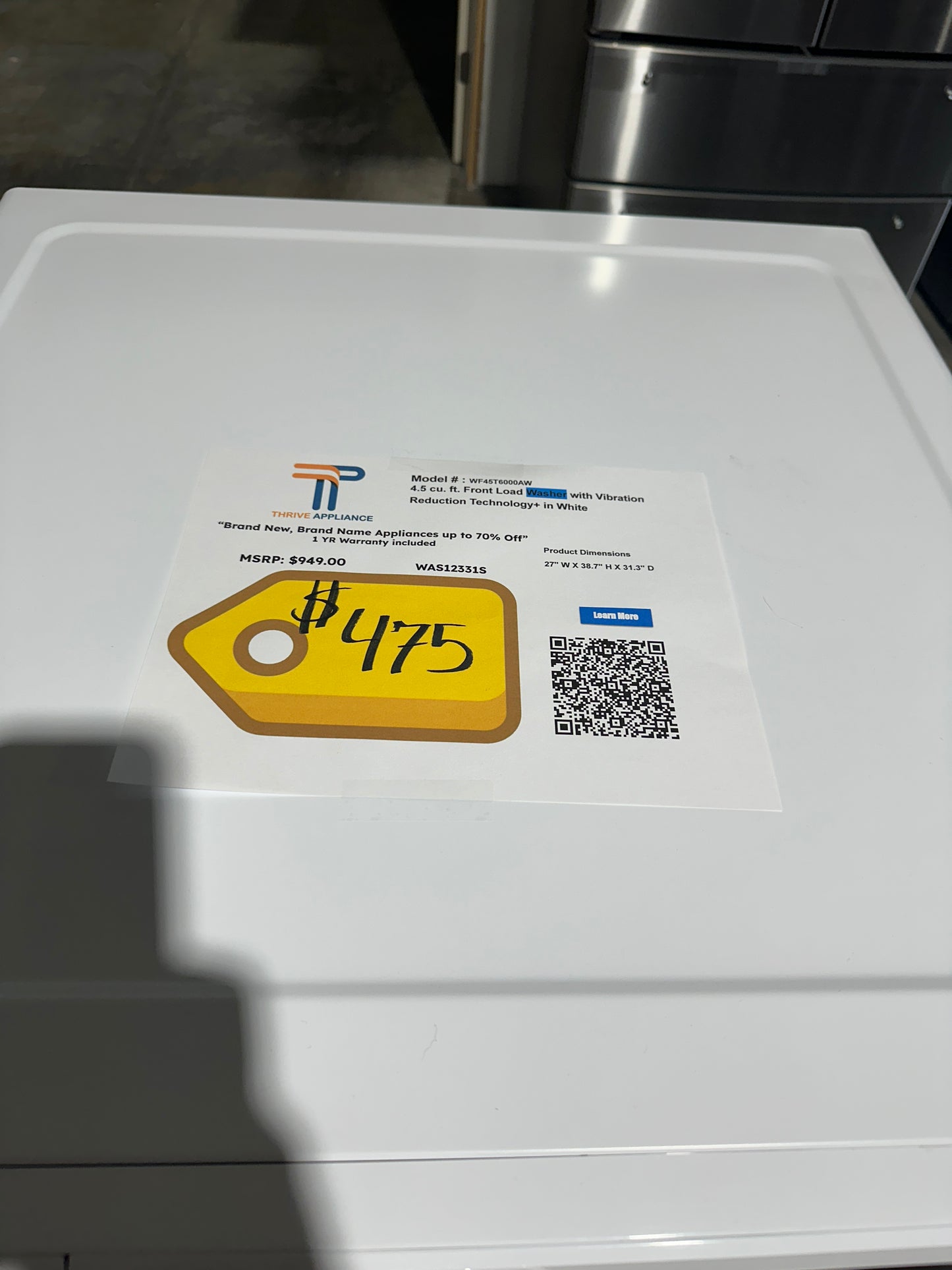 GREAT NEW SAMSUNG STACKABLE SMART FRONT LOAD WASHER MODEL: WF45T6000AW WAS12331