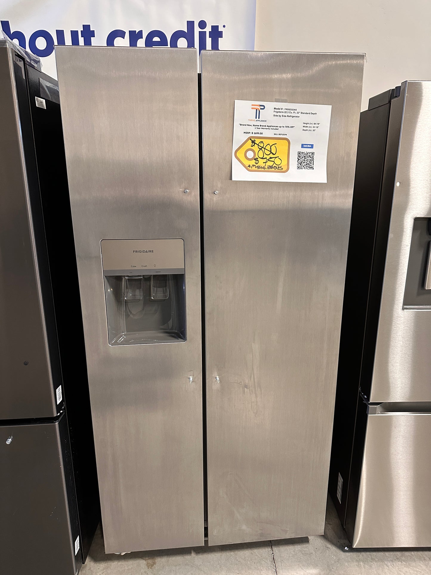 ON SALE NEW FRIGIDAIRE SIDE BY SIDE REFRIGERATOR MODEL: FRSS2323AS REF13194