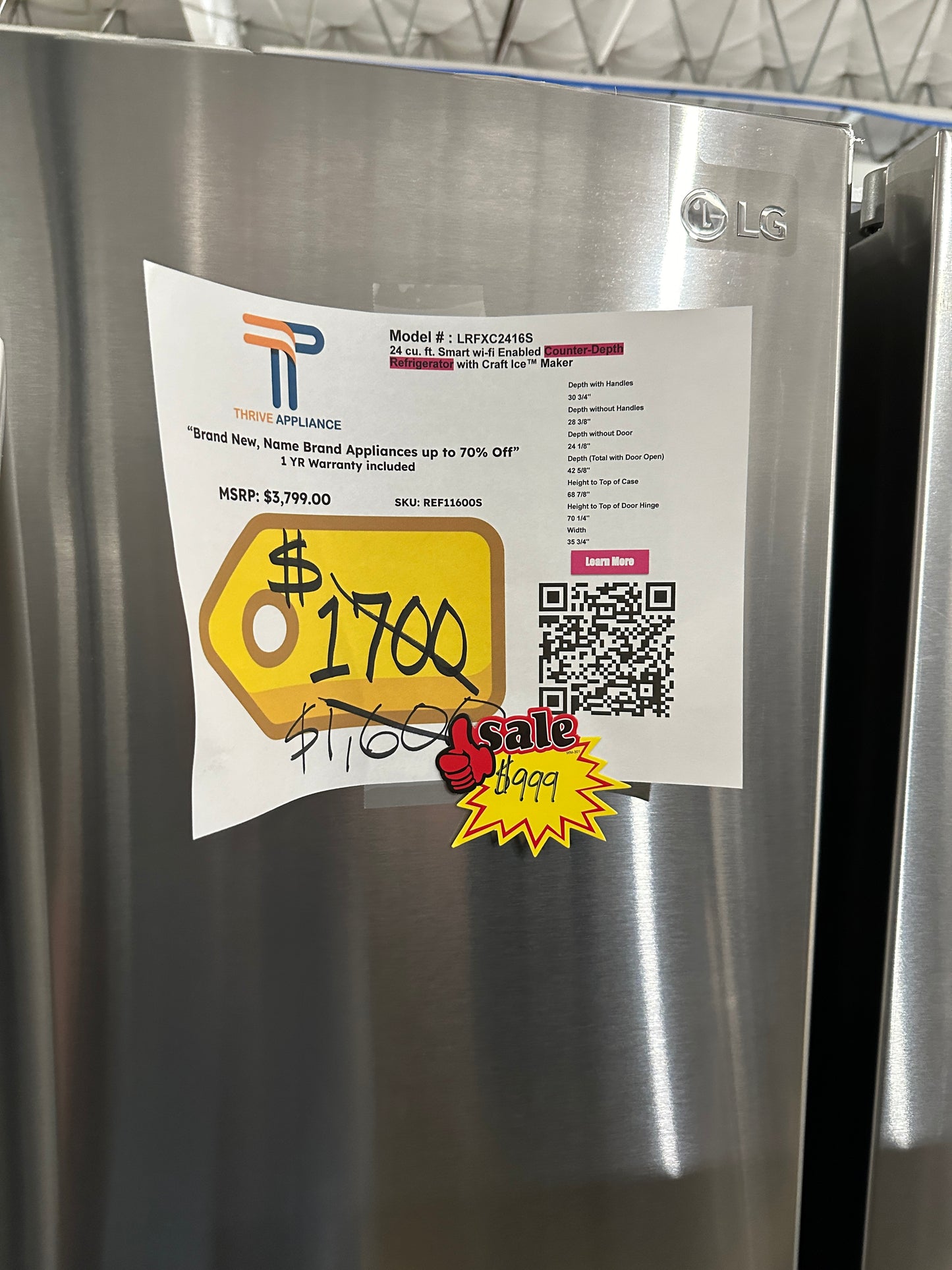 DISCOUNTED BRAND NEW FRENCH DOOR COUNTER DEPTH FRIDGE - REF11600S LRFXC2416S