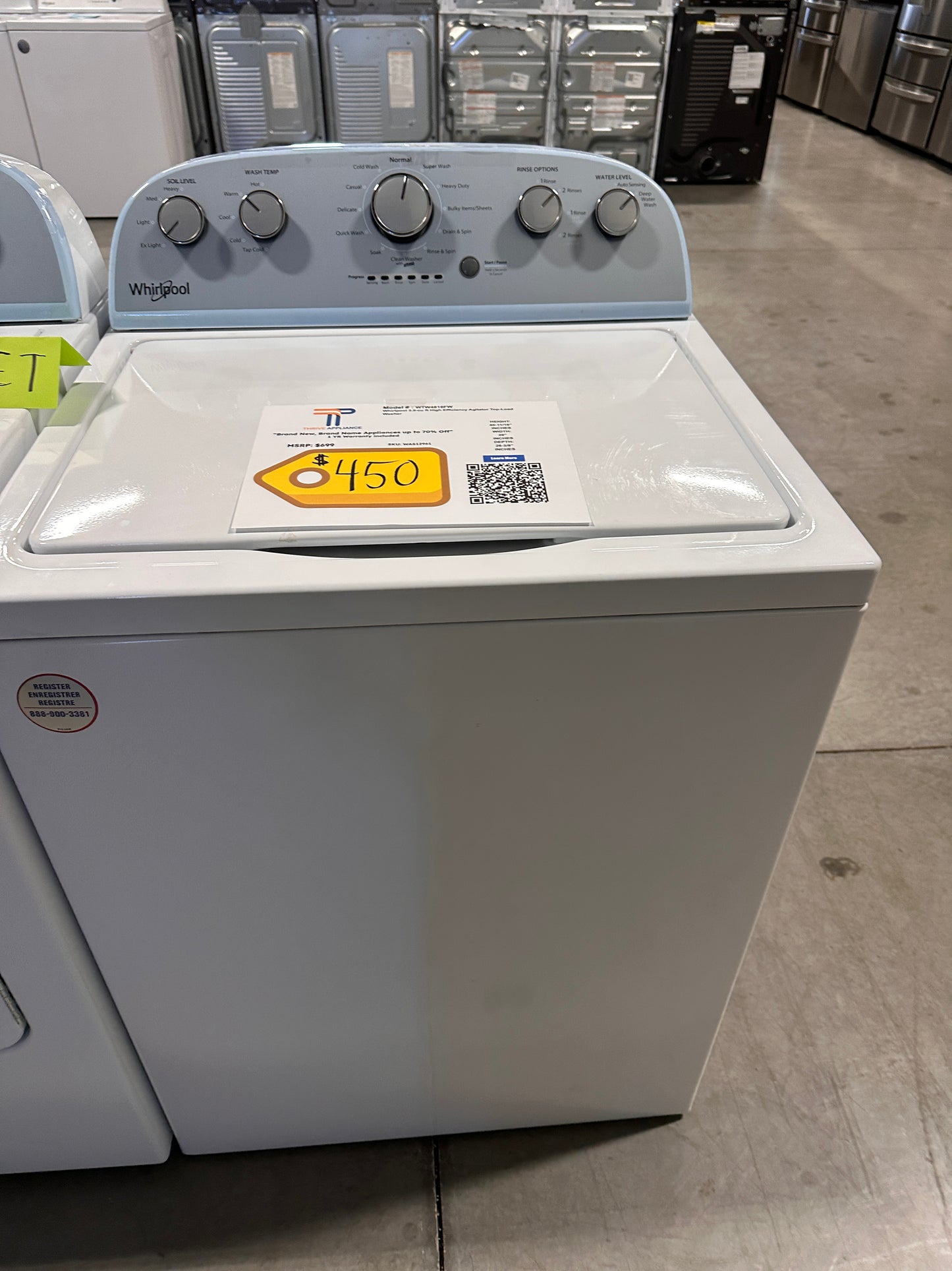 12-CYCLE TOP LOADING WHIRLPOOL WASHING MACHINE - WAS12961 WTW4816FW