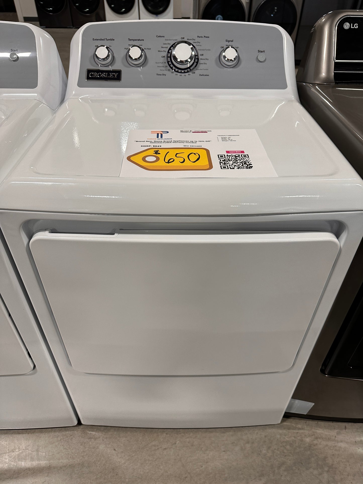 NEW CROSLEY ELECTRIC DRYER - DRY12235 XTD72E8STWS
