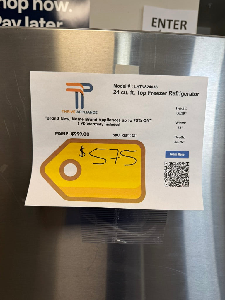 BRAND NEW TOP FREEZER LG REFRIGERATOR MODEL: LHTNS2403S  REF14021