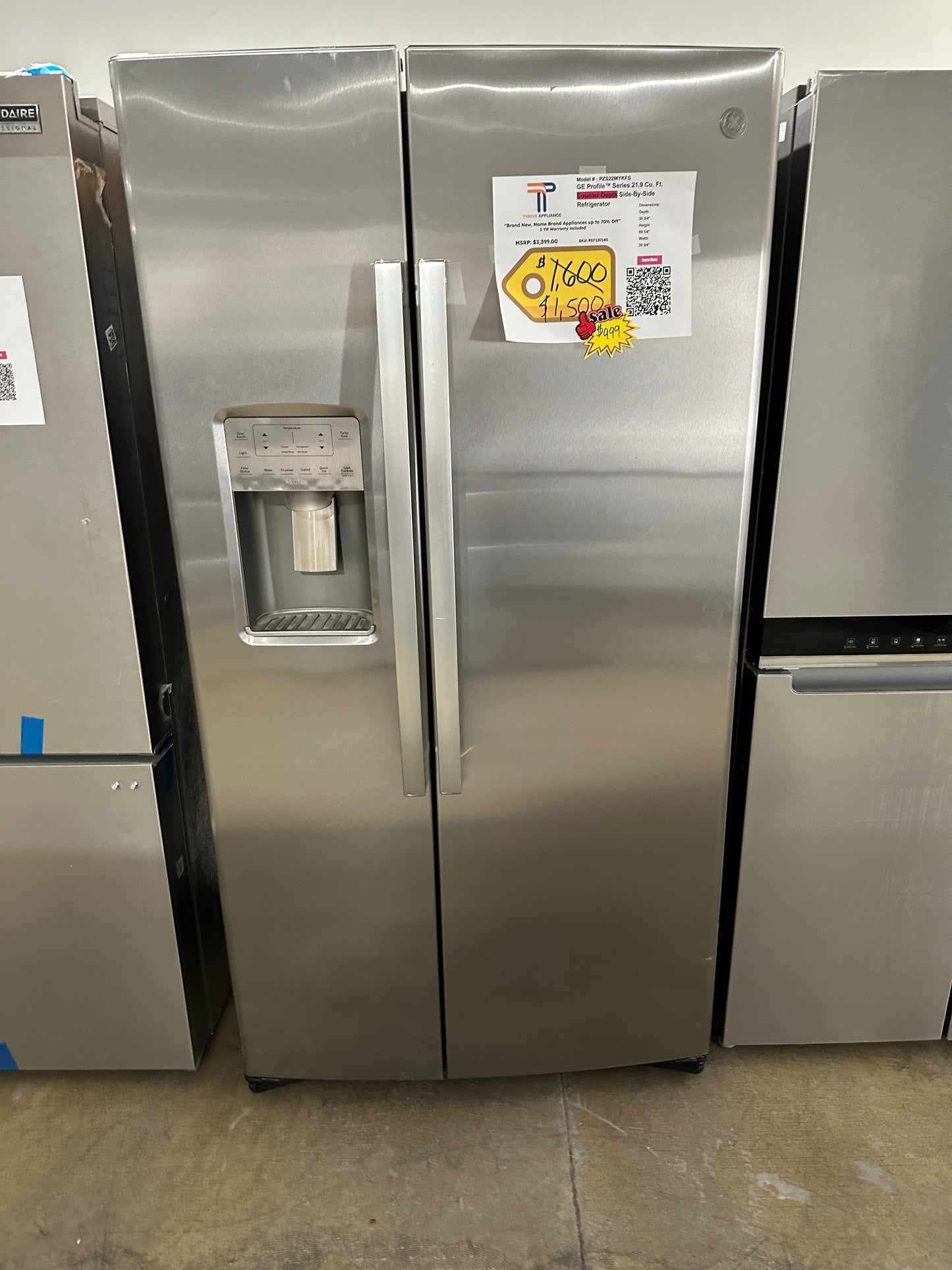 DISCOUNTED COUNTER DEPTH GE SIDE BY SIDE REFRIGERATOR - REF12014S PZS22MYKFS