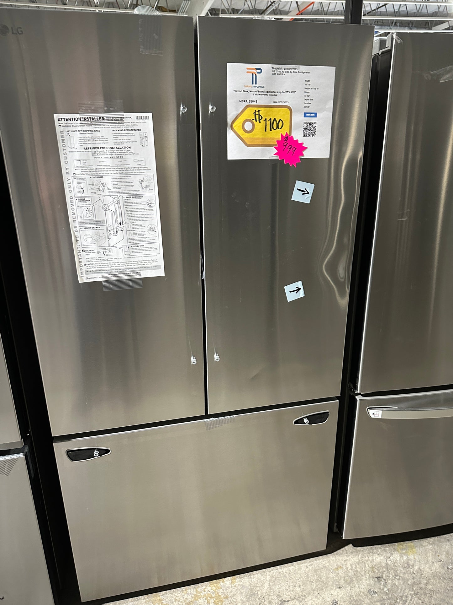 GREAT NEW LG COUNTER DEPTH MAX FRIDGE MODEL: LHSXS2706S REF13677S