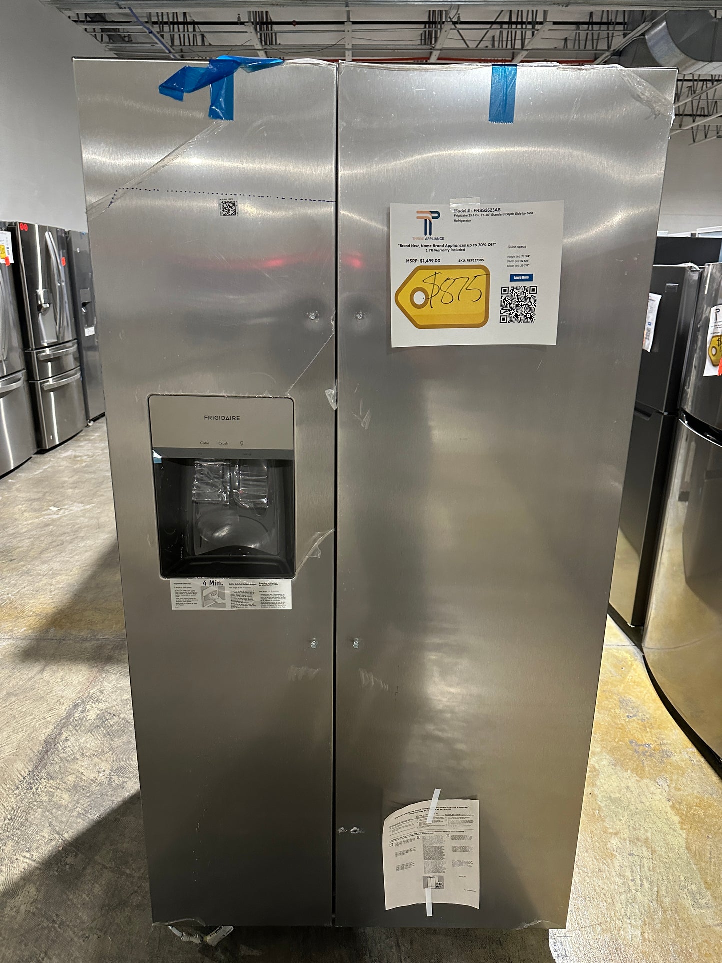 BRAND NEW FRIGIDAIRE SIDE BY SIDE FRIDGE MODEL: FRSS2623AS REF13730S