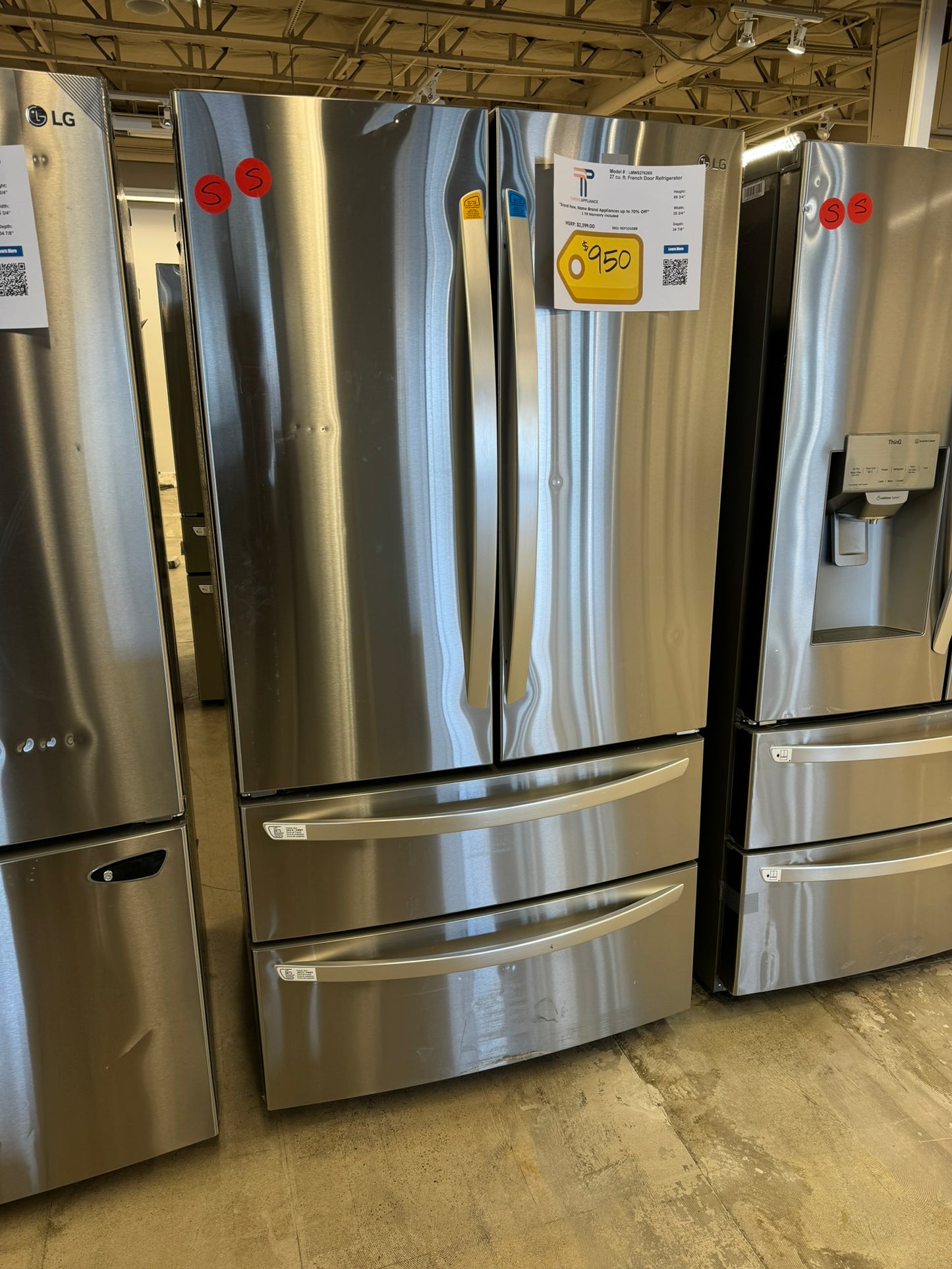 BEAUTIFUL BRAND NEW LG FRENCH DOOR REFRIGERATOR MODEL: LMWS27626S REF10108R