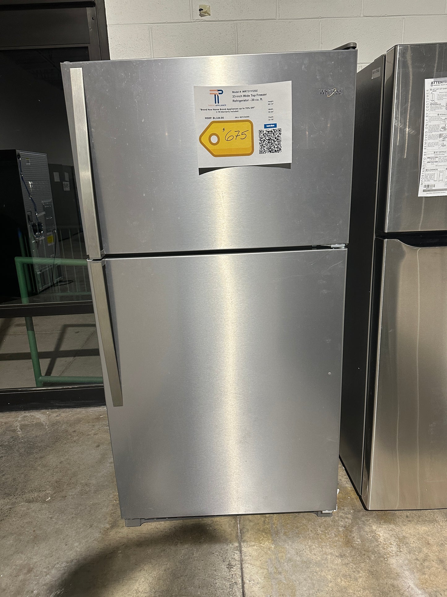 Nice New Whirlpool Top Freezer Refrigerator MODEL: WRT311FZDZ REF13605S