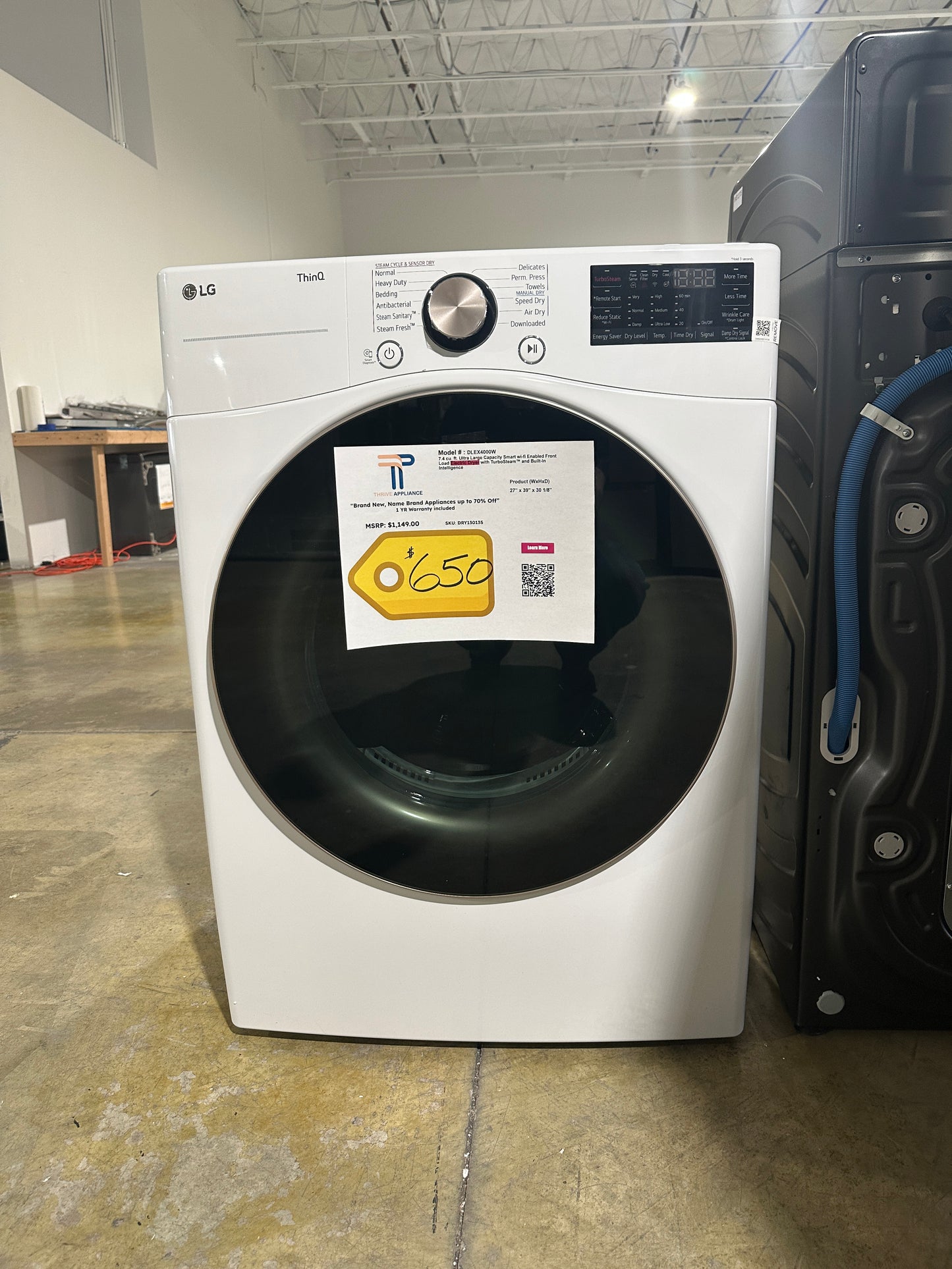 NEW LG 7.4 Cu. Ft. White Front Load Electric Dryer MODEL: DLEX4000W DRY13013S