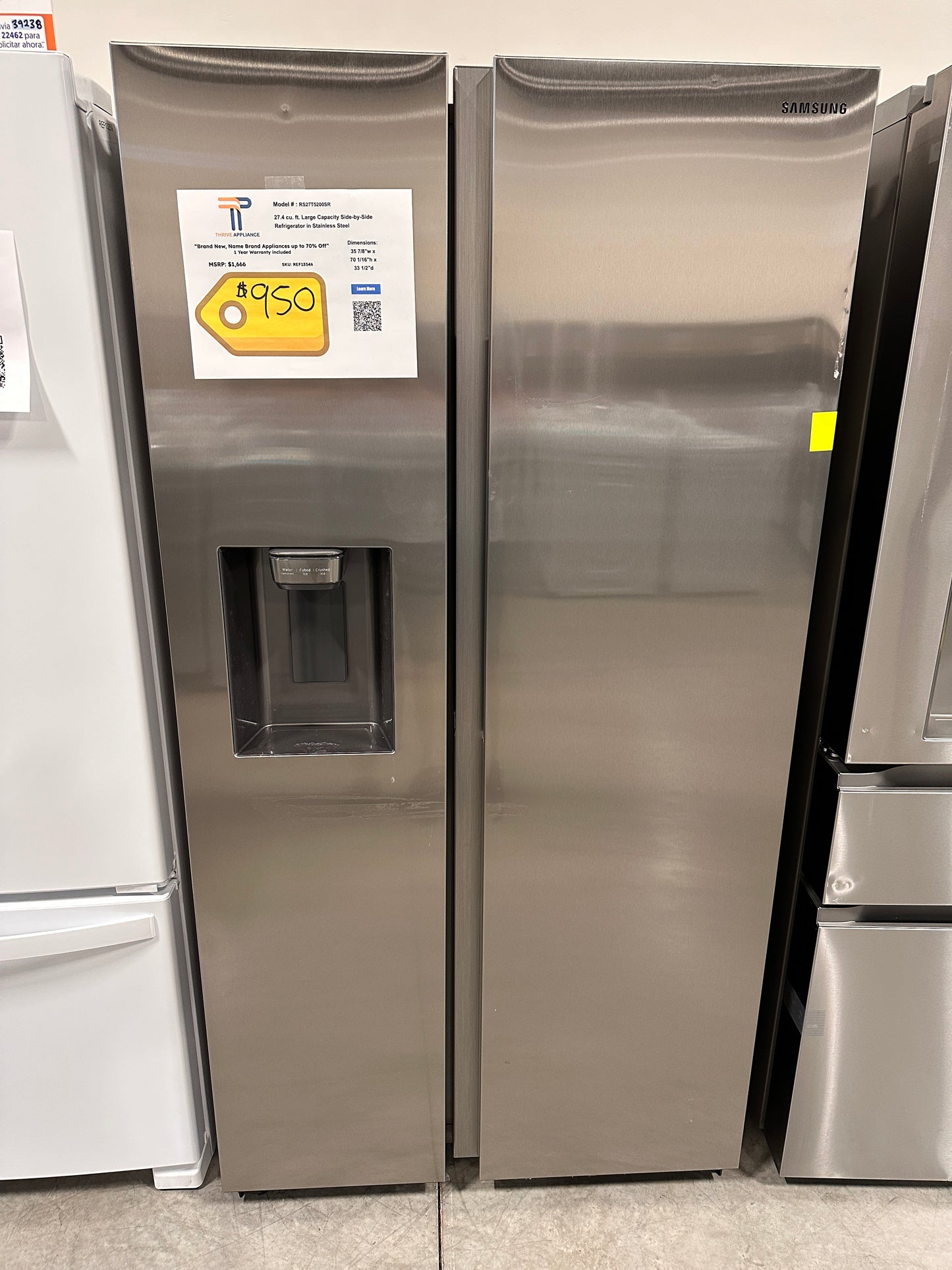 DISCOUNTED NEW SAMSUNG SUDE BY SIDE REFRIGERATOR MODEL: RS27T5200SR/AA REF13346