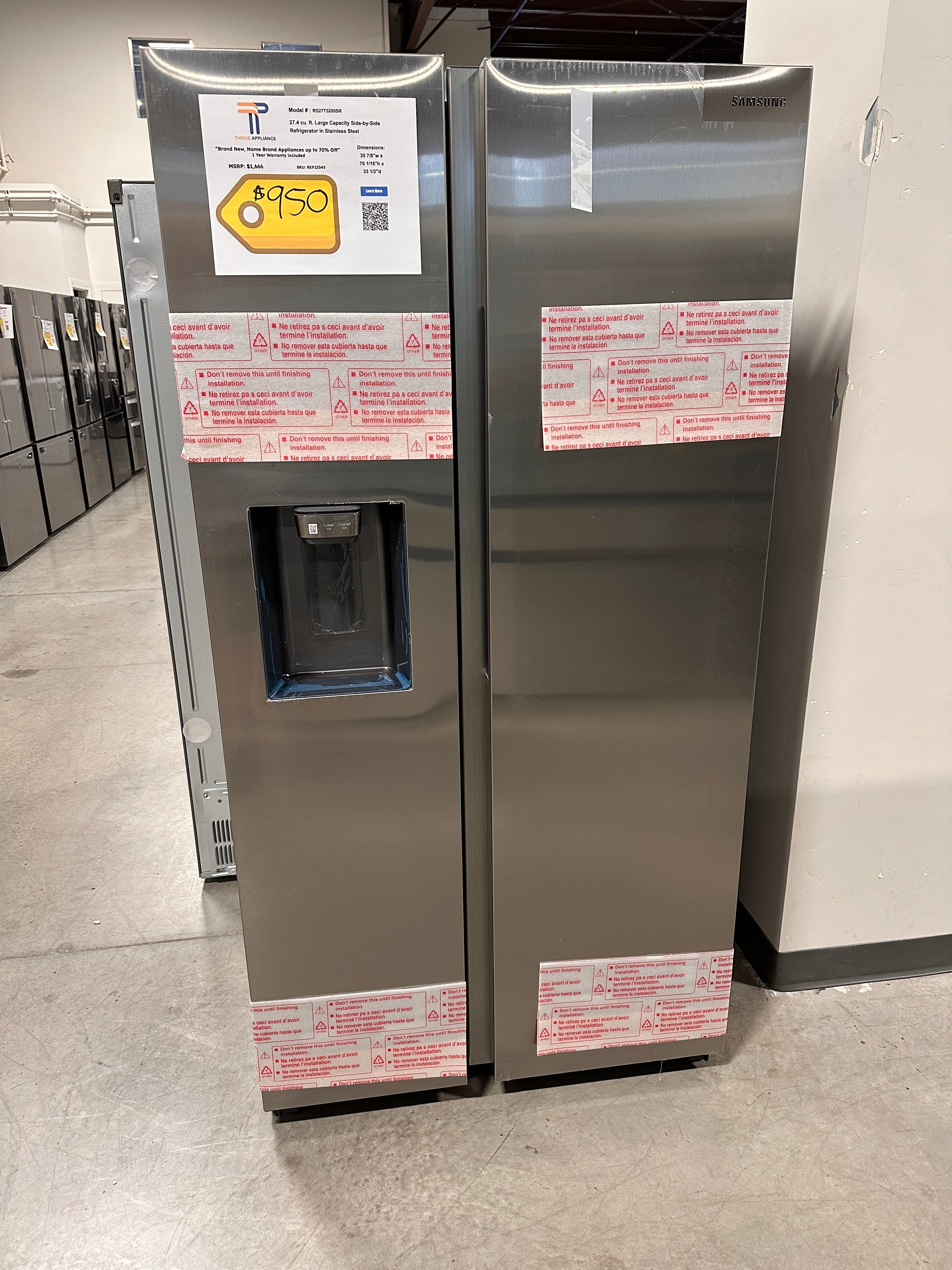 New large capacity side by side refrigerator model rs27t5200sr aa ref