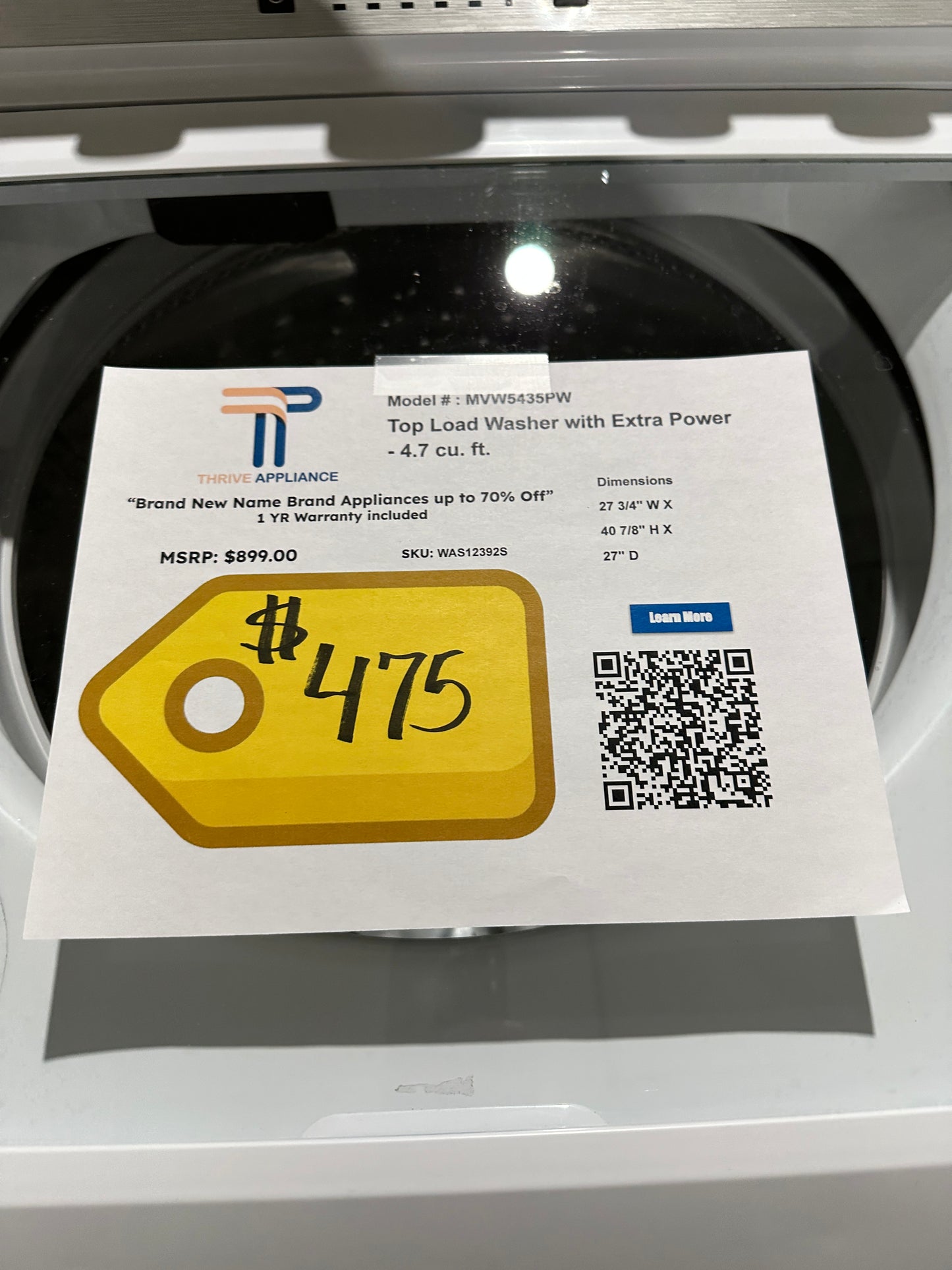 GREAT NEW MAYTAG TOP LOAD WASHER MODEL: MVW5435PW WAS12392S