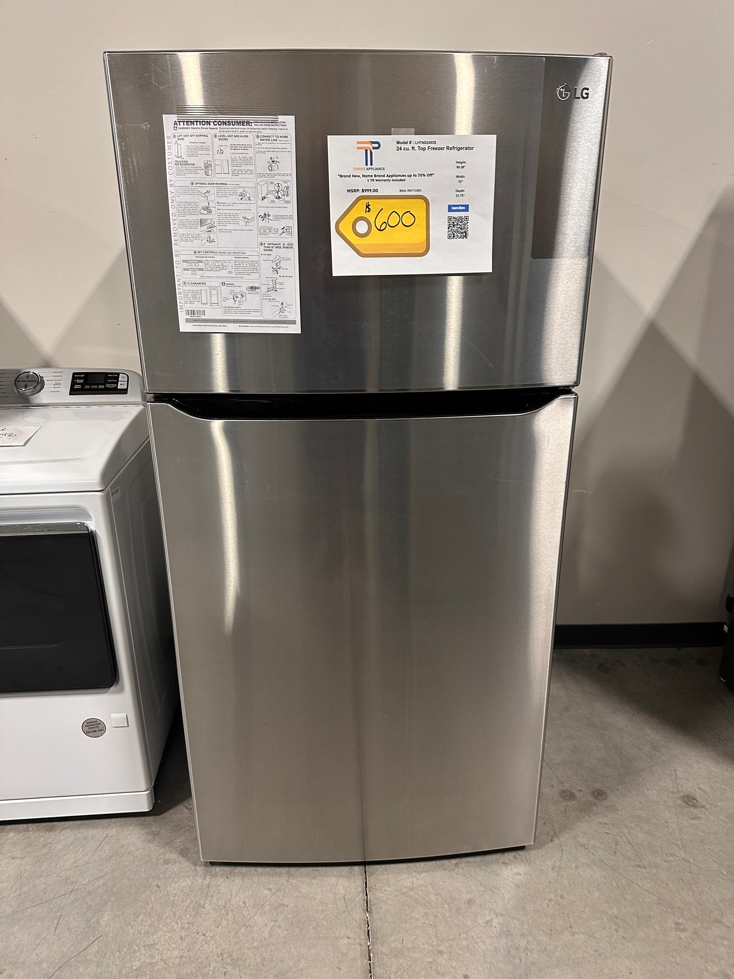 23.8 CU FT LG TOP FREEZER REFRIGERATOR MODEL: LHTNS2403S REF13383