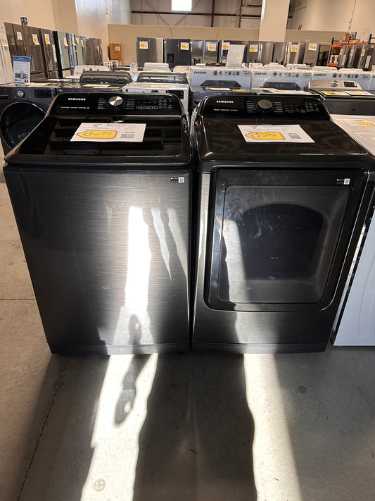 GORGEOUS BRUSHED BLACK SAMSUNG TOP LOAD WASHER GAS DRYER WAS13455 DRY12725